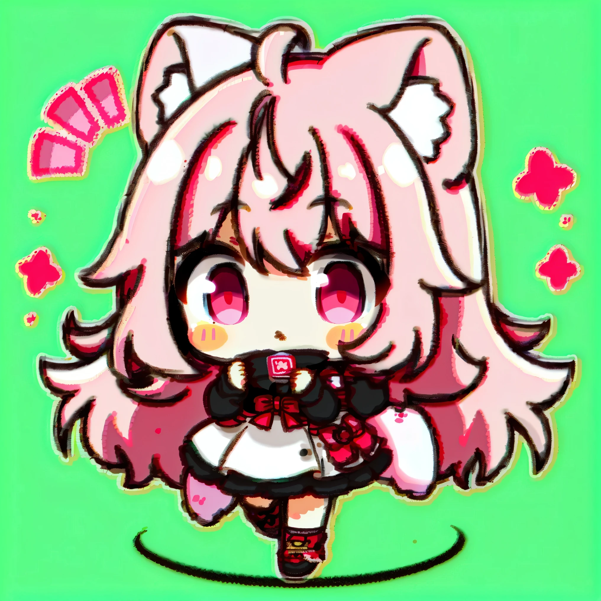 chibi、1 girl in, animal ears, pink hair,