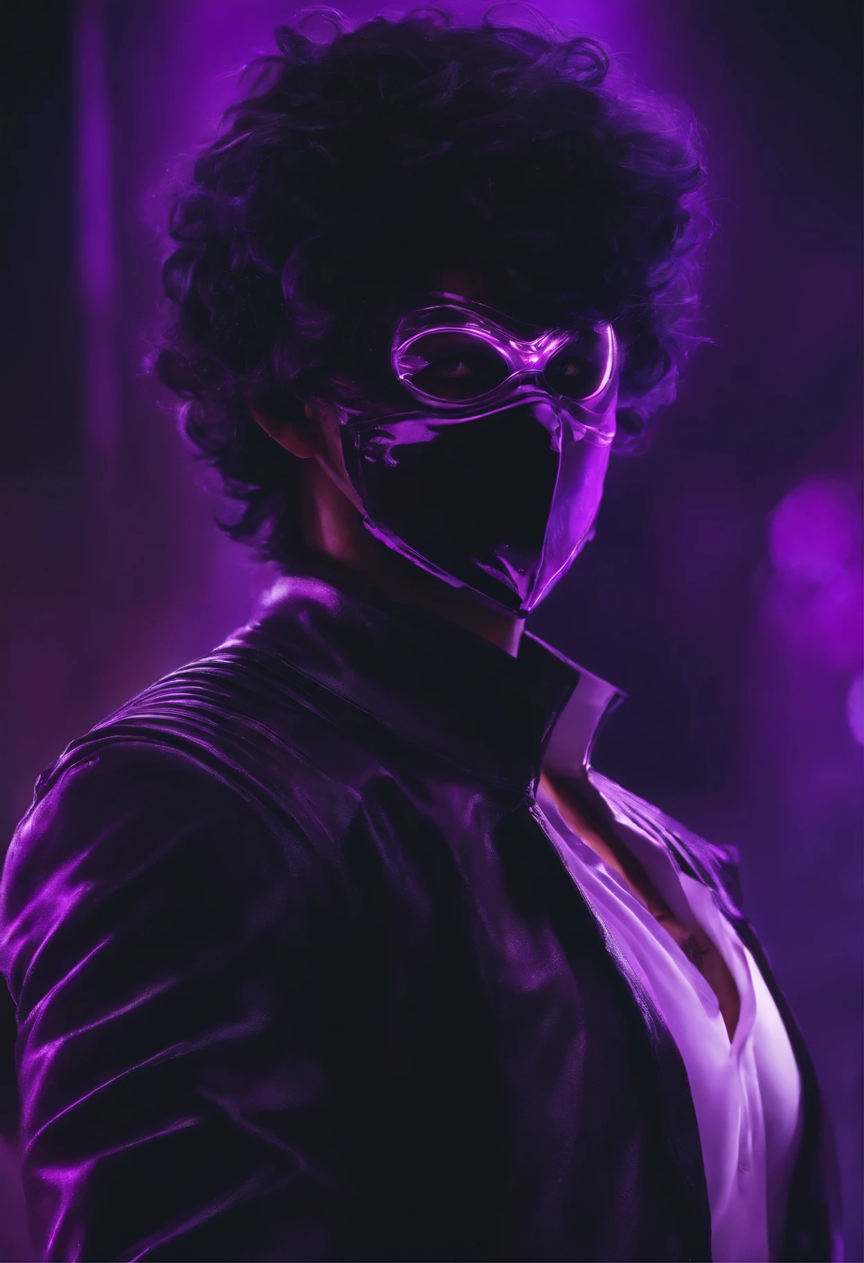personagem masculino, jovem, cabelo roxo, Neon Purple Mask, naipe, anime, Escuro