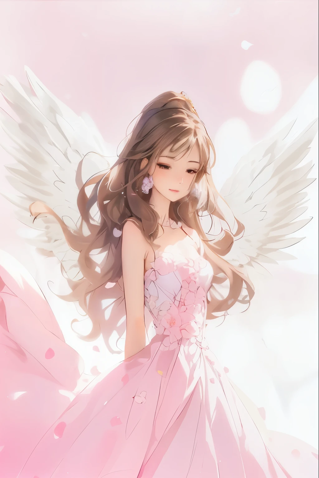 Anime girl in a pink dress with wings and flowers, of an beautiful Angelic女の子, of beautiful angel, beautiful angel, Angelic女の子, beautiful anime, beautiful anime girl, beautiful female angel, soft anime illustration, with beautiful wings, beautiful fantasy anime, pixiv digital art, beautiful anime woman, portrait of a beautiful angel, Angelic, anime art wallpaper 4k