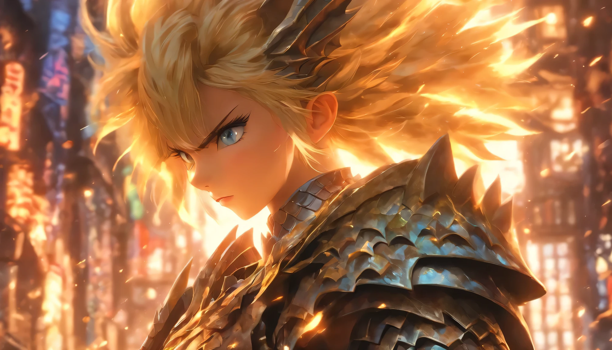 ((enlargement)), 4K, 1 girl blonde slim big, Full-body armor, black armor on left hand, long sword, On the right there is a sign in the background.., dragon, cloud castle, UHD, masterpiece, high details, mackerel, best quality, 8 thousand
