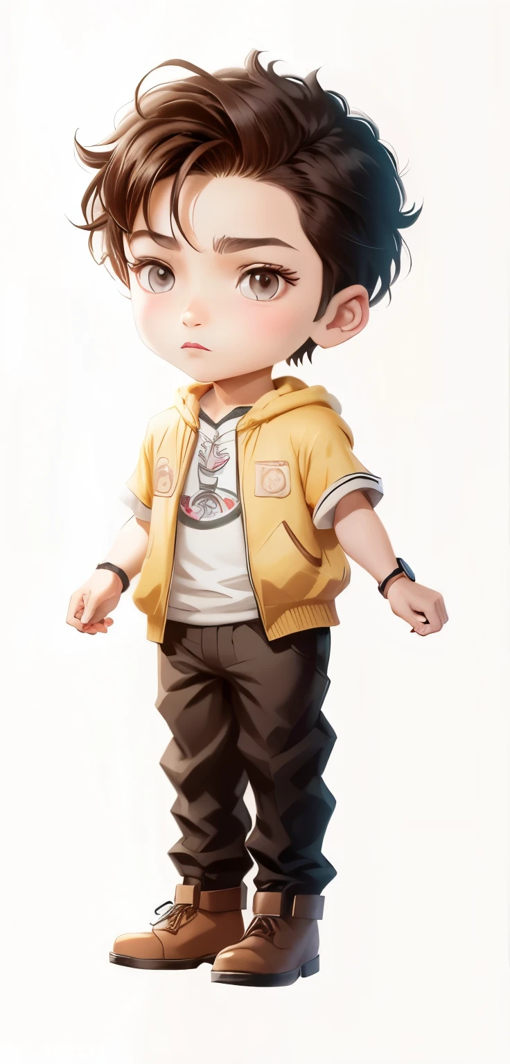 A cartoon boy standing, Highly detailed characters, stylized anime, cute characters, little guy. 8 k