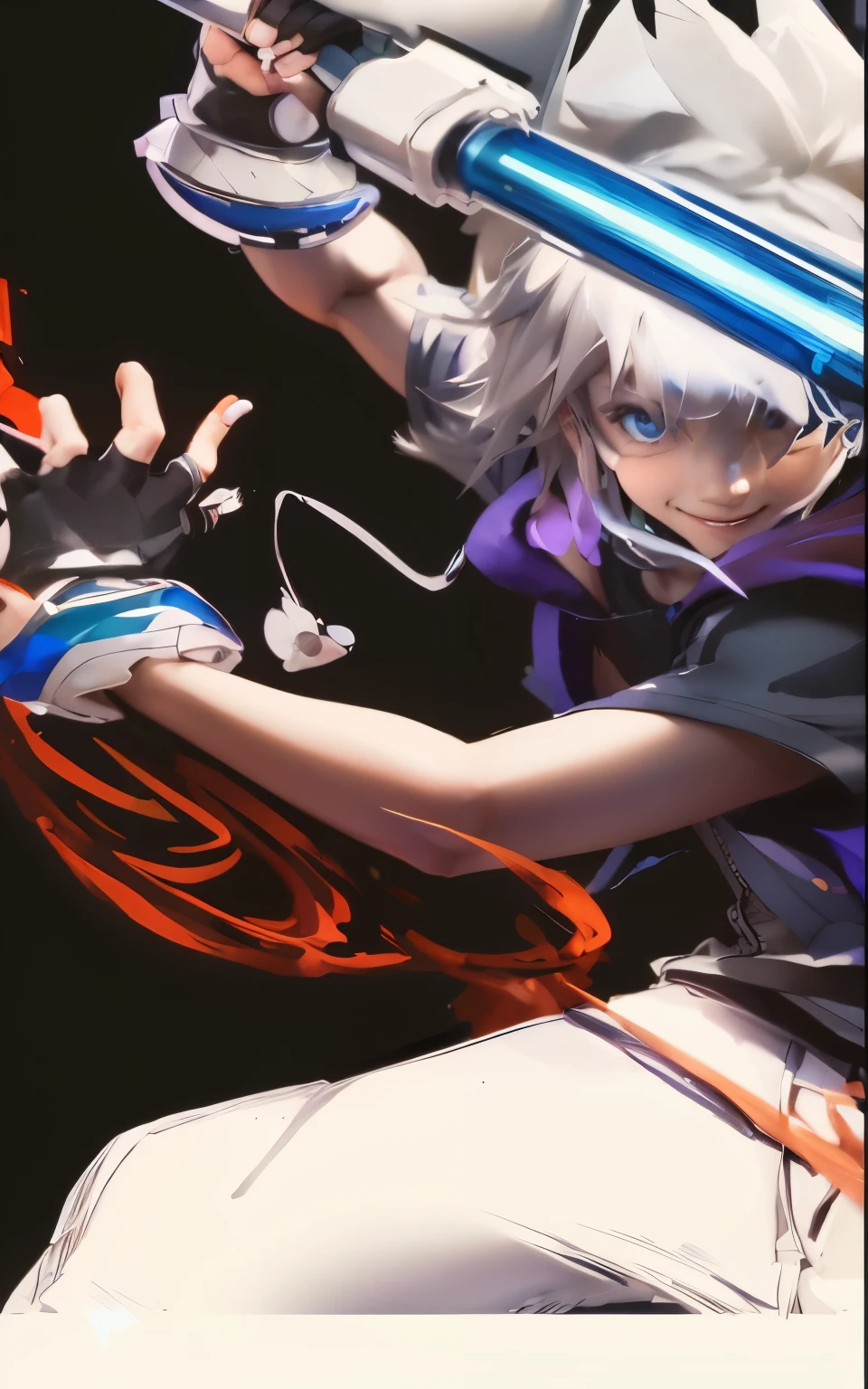 (masterpiece, best quality:1.2), Cowboy shooting, alone, male focus, 1 boy, Sola \(Kingdom Hearts\), Smile, looking at the audience, arms crossed, hooded jacket, shorts