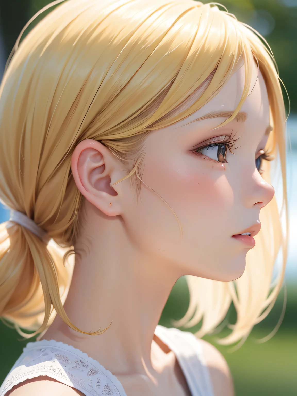 blonde、girl、close up of face、Run、profile