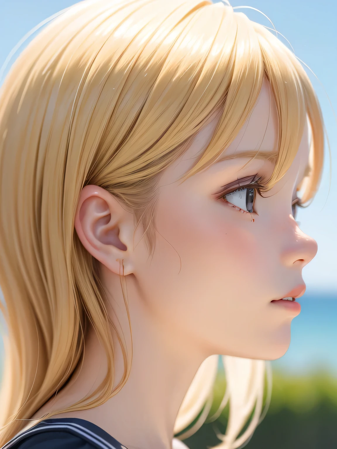 blonde、girl、close up of face、Run、profile