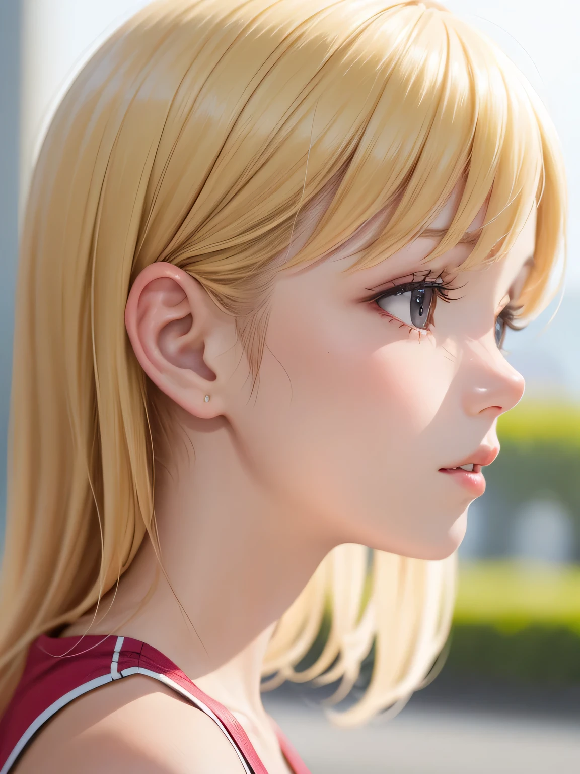 blonde、girl、close up of face、Run、profile