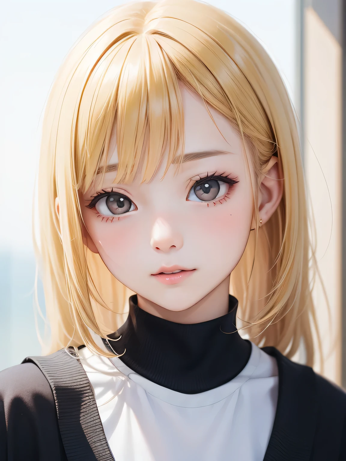 blonde、girl、close up of face、Run、diagonally forward