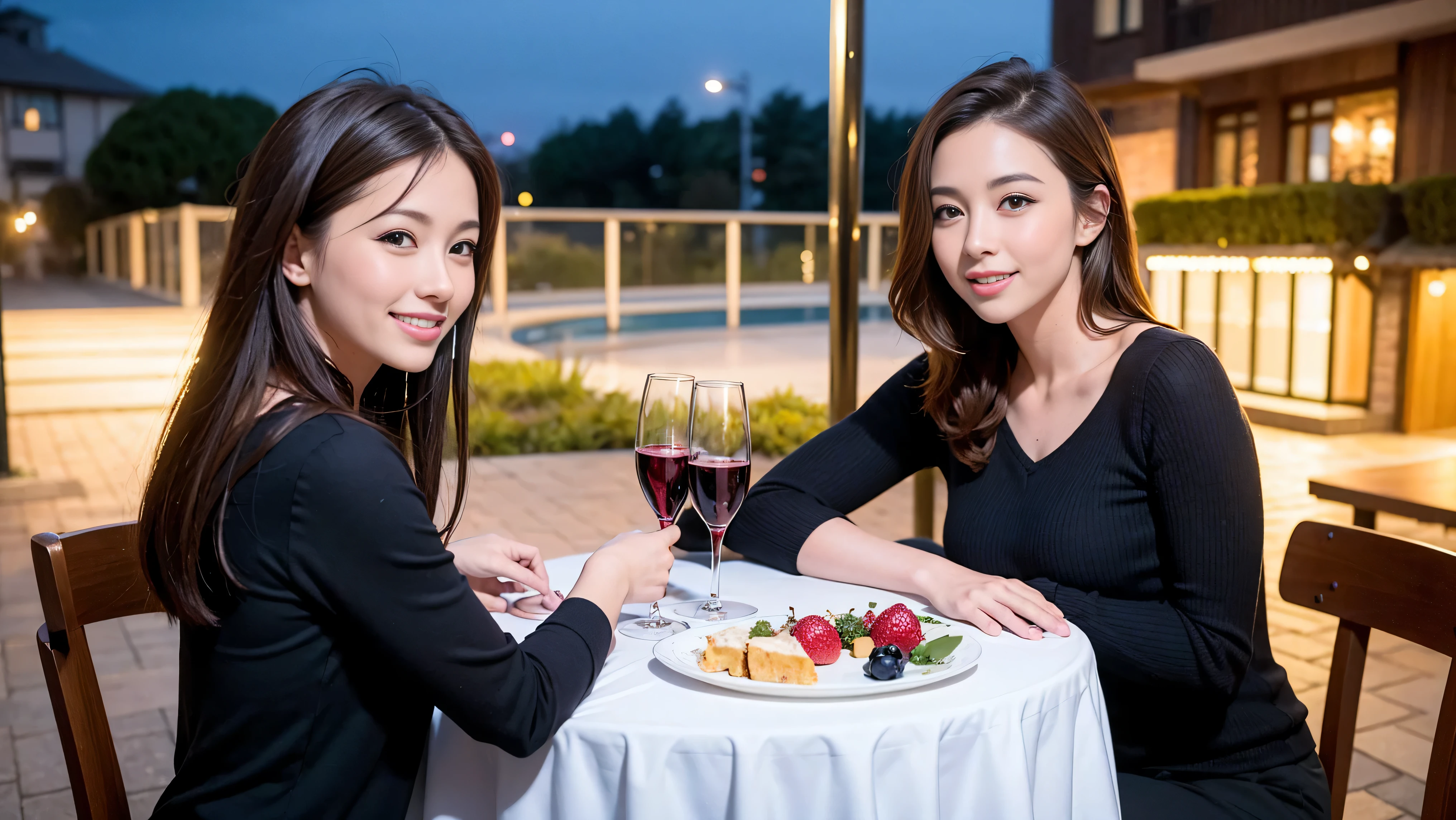 64k, Hmm, highest quality, masterpiece: 1.2), (realistic, photorealistic: 1.37), White wine、red wine、wine glass、wine bottle、sparkling wine、slimな男女4名, Wine Party、(slimフェイス),Happy、 最高なsmile、Fox face、Raccoon face、Berry Short、(because I&#39;thin), (brown hair), (shortcut), long sleeve shirt、winter fashion、Colombian、Brazilian、Japanese、Dutch、German、Portuguese、Belgian、Italian、French,Champagne、sparkling wine、 (gush out), (slimボティ), (brown hair), (shortcut), neat beauty、cheeks turn a little red, (35 years old), 38 years old, alone, A beautiful and detailed night view spreads out outside the window...., restaurant, wine glassが座っている, At night, in a prominent place (from the Upper body) nova frog style, actress, model, Upper body, White wine, slim, wine glass, Very beautiful night view, wine glass Put in the Middle, Happy smile, (smile: 1.15), 