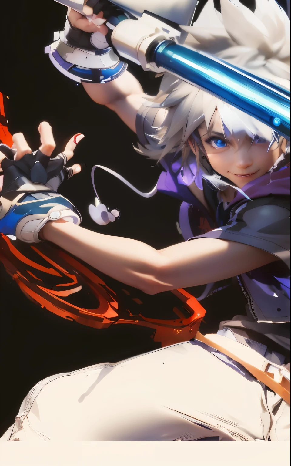 (masterpiece, best quality:1.2), Cowboy shooting, alone, male focus, 1 boy, Sola \(Kingdom Hearts\), Smile, brave，eyes，looking at the audience, arms crossed, hooded jacket, shorts