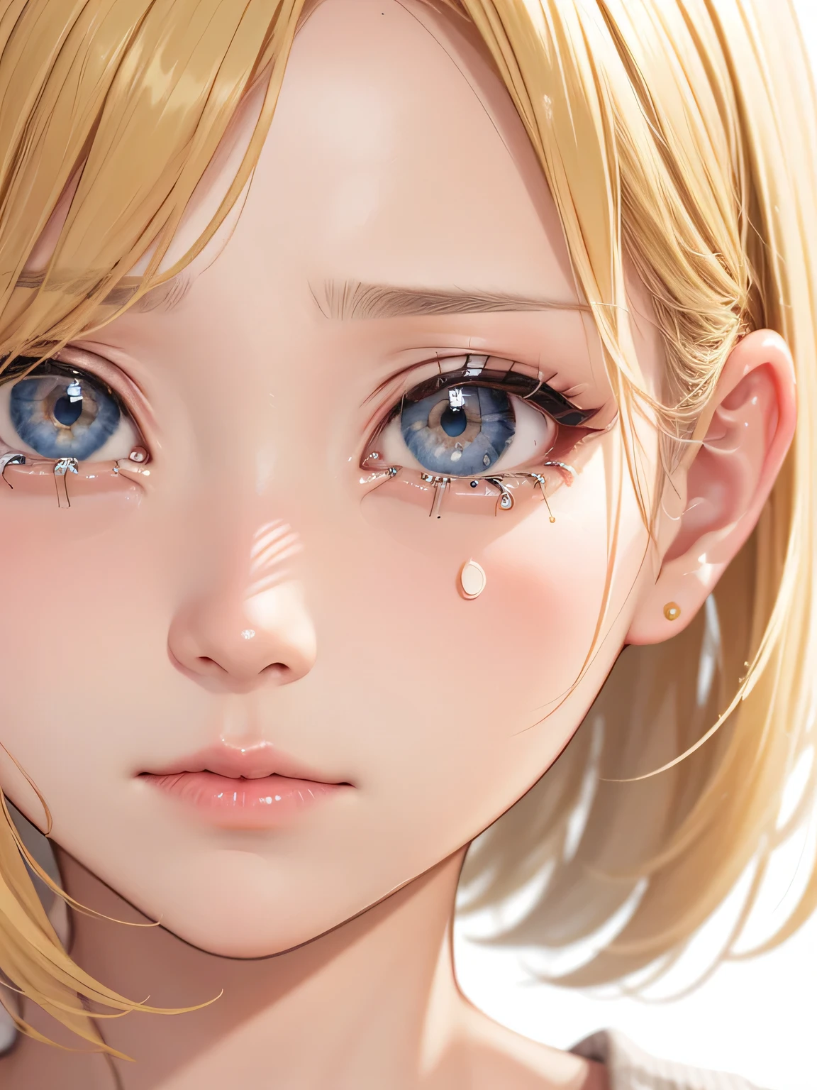 blonde、girl、shed tears、close up of face