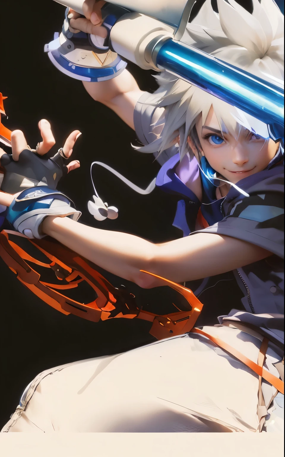 (masterpiece, best quality:1.2), Cowboy shooting, alone, male focus, 1 boy, Sola \(Kingdom Hearts\), Smile, brave，eyes，Very handsome，looking at the audience, arms crossed, hooded jacket, shorts