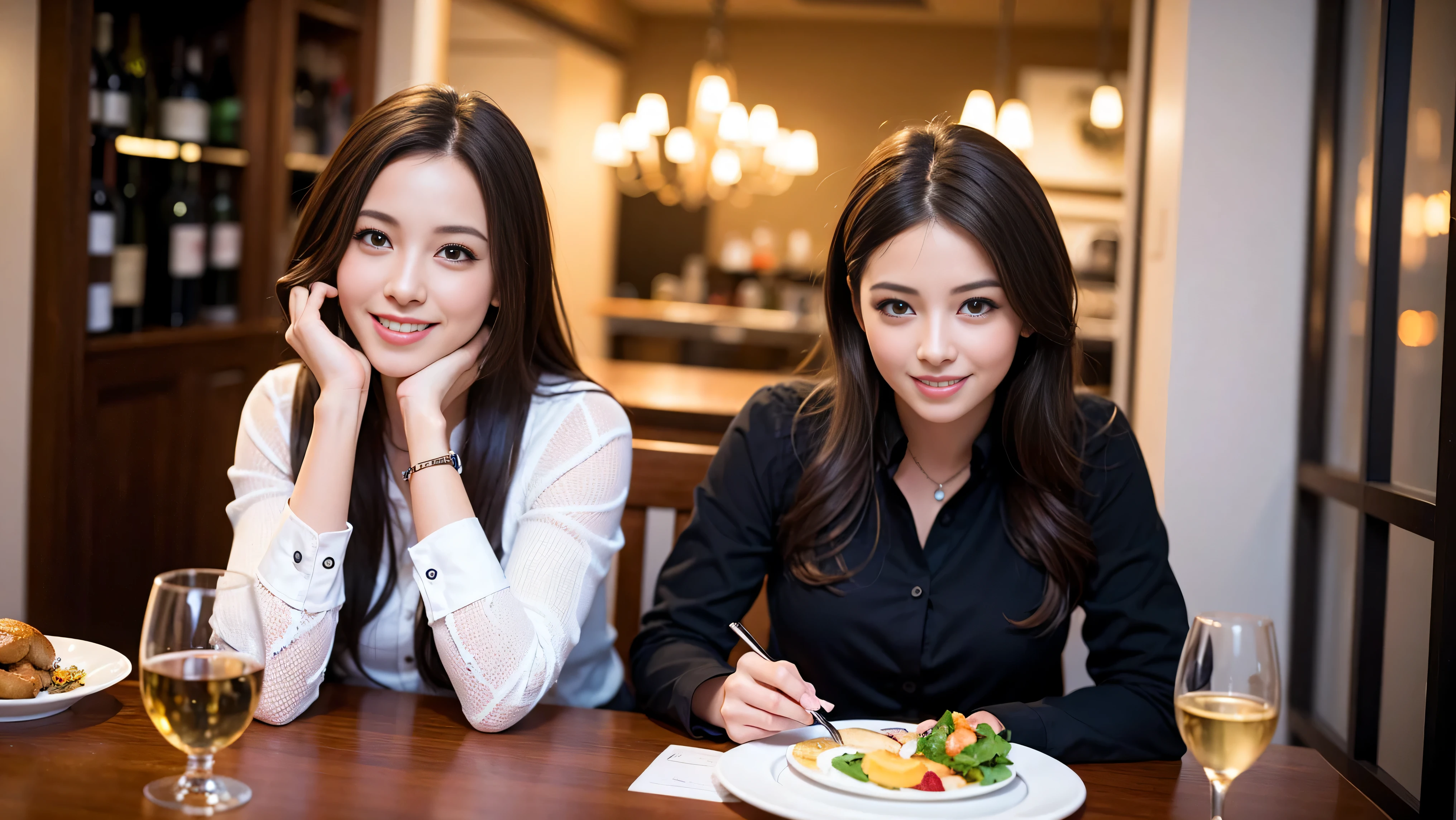 64k, Hmm, highest quality, masterpiece: 1.2), (realistic, photorealistic: 1.37), White wine、red wine、wine glass、wine bottle、sparkling wine、slimな男女4名, Wine Party、(slimフェイス),Happy、 最高なsmile、Fox face、Raccoon face、Berry Short、(because I&#39;thin), (brown hair), (shortcut), long sleeve shirt、winter fashion、Colombian、Brazilian、Japanese、Dutch、German、Portuguese、Belgian、Italian、French,Champagne、sparkling wine、 (gush out), (slimボティ), (brown hair), (shortcut), neat beauty、cheeks turn a little red, (35 years old), 38 years old, alone, A beautiful and detailed night view spreads out outside the window...., restaurant, wine glassが座っている, At night, in a prominent place (from the Upper body) nova frog style, actress, model, Upper body, White wine, slim, wine glass, Very beautiful night view, wine glass Put in the Middle, Happy smile, (smile: 1.15), 