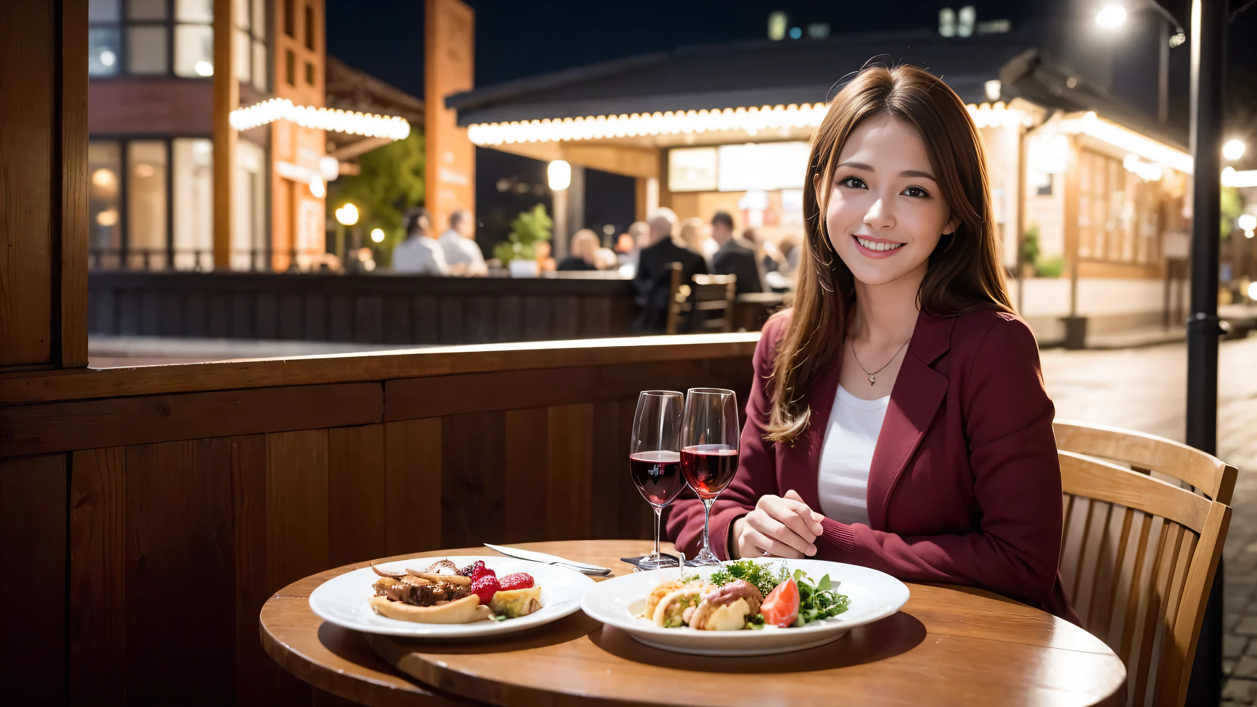 64k, Hmm, highest quality, masterpiece: 1.2), (realistic, photorealistic: 1.37), White wine、red wine、wine glass、wine bottle、sparkling wine、slimな男女4名, Wine Party、(slimフェイス),Happy、 最高なsmile、Fox face、Raccoon face、Berry Short、(because I&#39;thin), (brown hair), (shortcut), long sleeve shirt、winter fashion、Colombian、Brazilian、Japanese、Dutch、German、Portuguese、Belgian、Italian、French,Champagne、sparkling wine、 (gush out), (slimボティ), (brown hair), (shortcut), neat beauty、cheeks turn a little red, (35 years old), 38 years old, alone, A beautiful and detailed night view spreads out outside the window...., restaurant, wine glassが座っている, At night, in a prominent place (from the Upper body) nova frog style, actress, model, Upper body, White wine, slim, wine glass, Very beautiful night view, wine glass Put in the Middle, Happy smile, (smile: 1.15), 