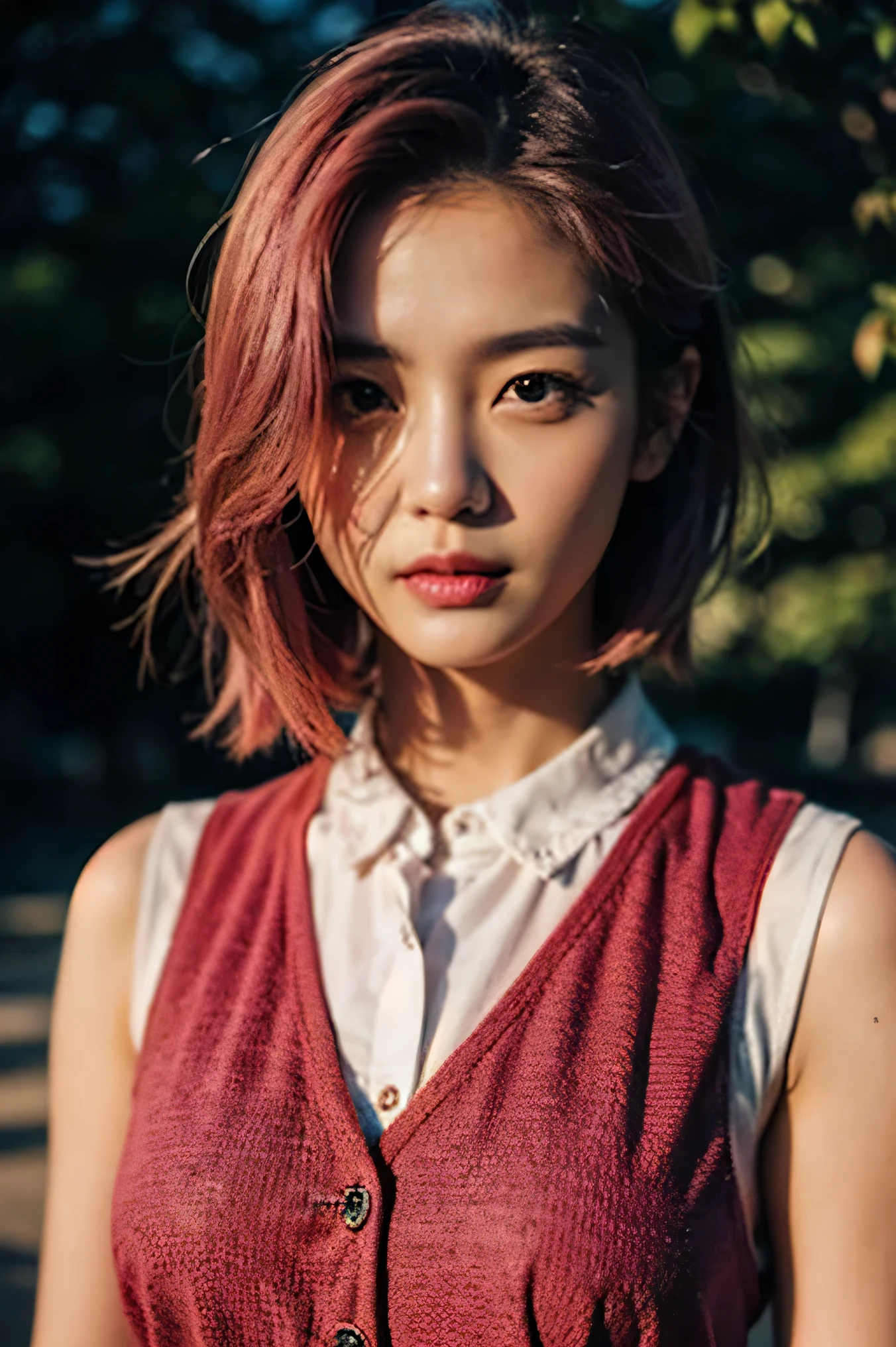 pink hair girl、Close-up of woman wearing tank top, gorgeous young korean woman, beautiful south korean woman, beautiful young korean woman, korean girl, korean woman, beautiful asian girl, beautiful asian woman, Cui Xianhua, short hair, young asian girl, Young cute asian face, Sun Yunzhu, an asian woman, Nam Jae Hwa