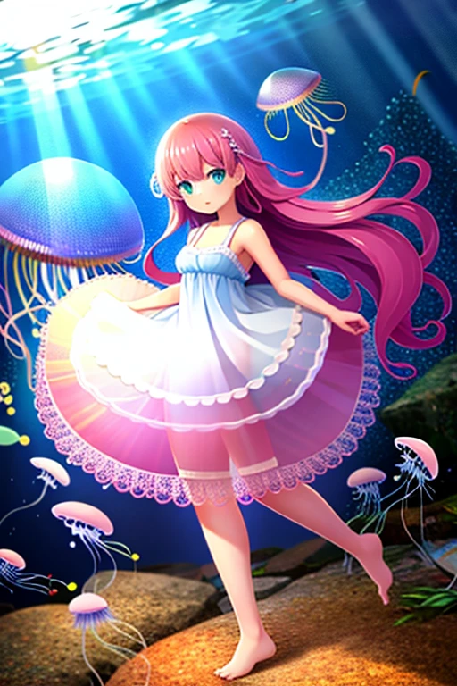 1girl,slime girl,best quality,masterpiece,transparent dress,in sea,Jellyfish,