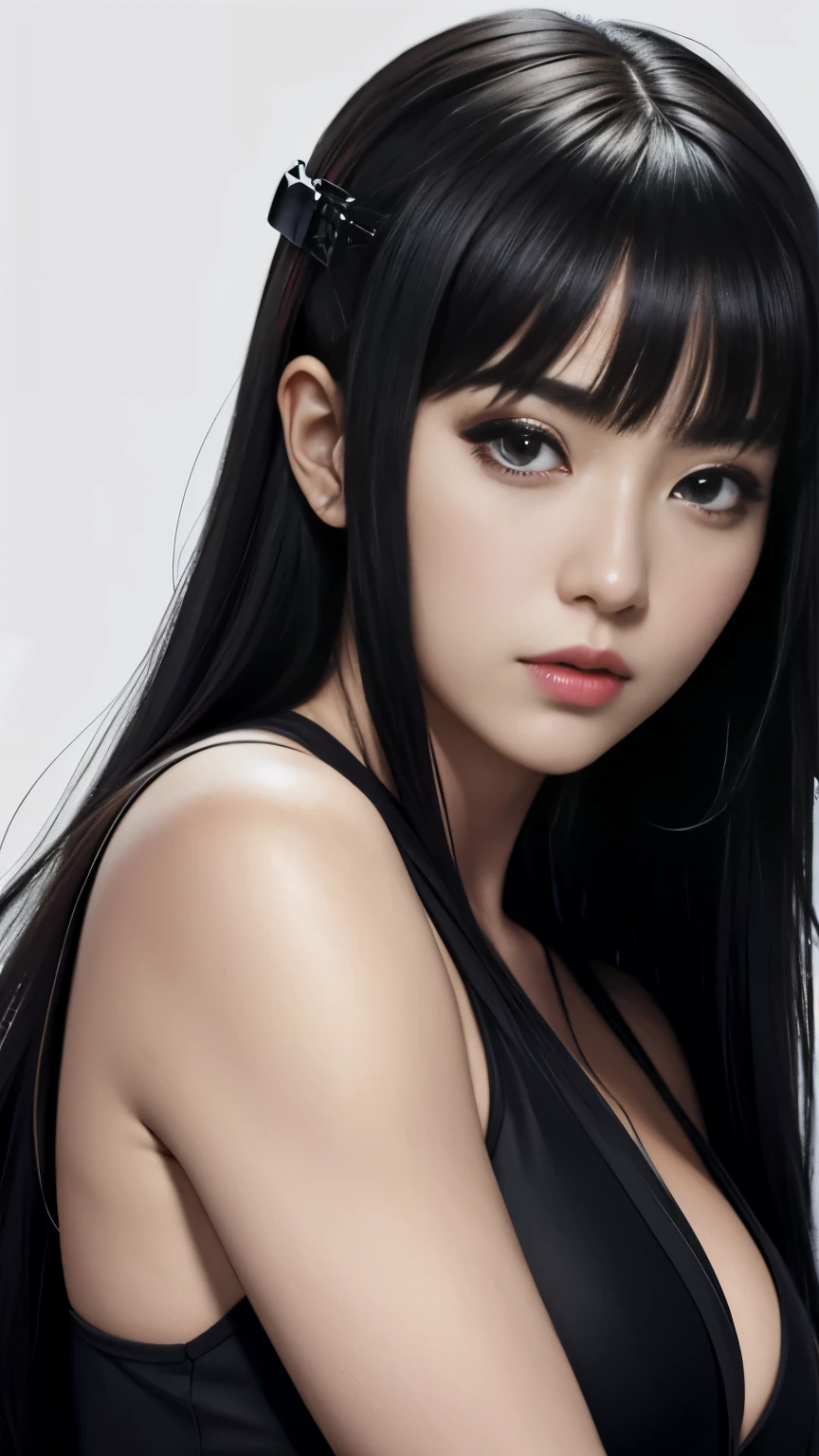 hot portrait images, masterpiece, alone, very accurate rendering, Cool beauty Hinata Hyuga, light makeup, reliable young girl, savior of the world, simple design, best image, 8K, White eyes, Same color as the original devil ninja.