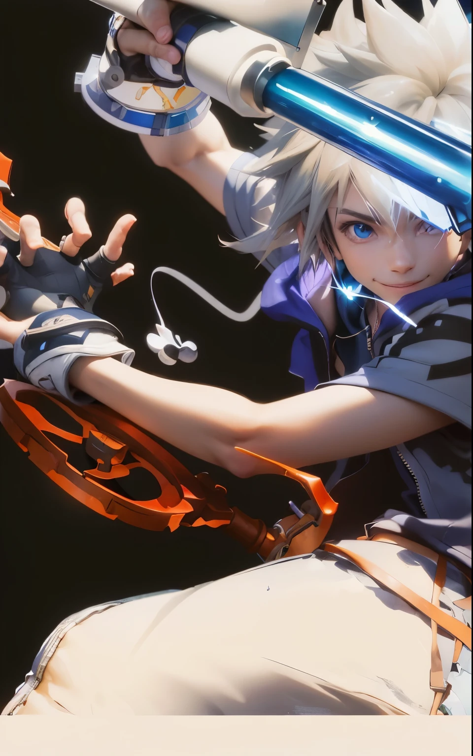 (masterpiece, best quality:1.2), Cowboy shooting, alone, male focus, 1 boy, Sola \(Kingdom Hearts\), Smile, brave，eyes，Very handsome，looking at the audience, arms crossed, hooded jacket, shorts