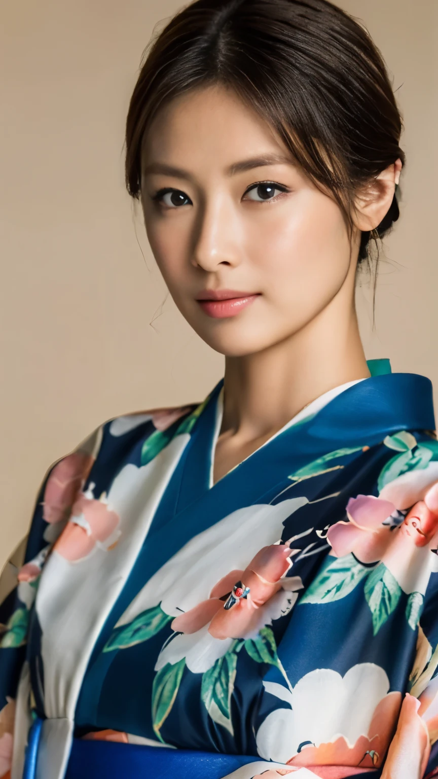 ((highest quality, 8k, masterpiece: 1.3)), sharp focus: 1.2, beautiful woman with perfect figure: 1.4, (kimono), Highly detailed face and skin texture, fine eyes, (lips), dark brown hair, cowboy shot,赤いkimono