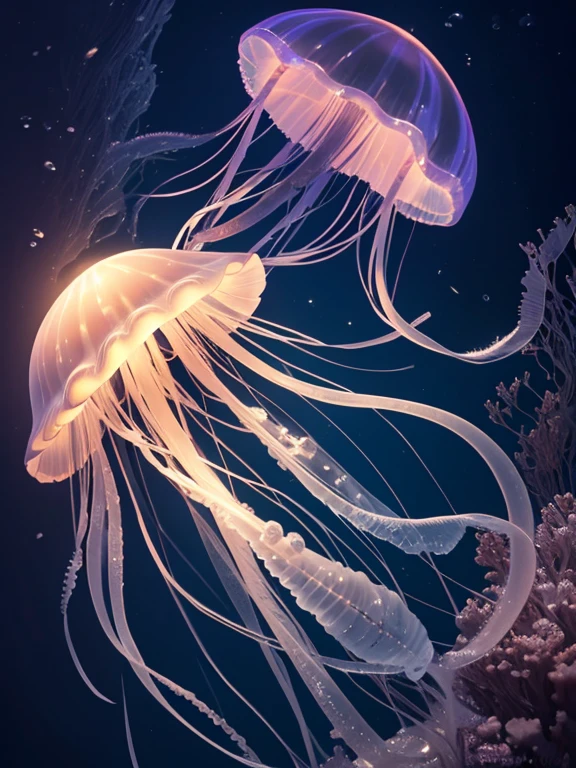 A jellyfish shining from the deep of the sea, very highly texture and extraordinary detail