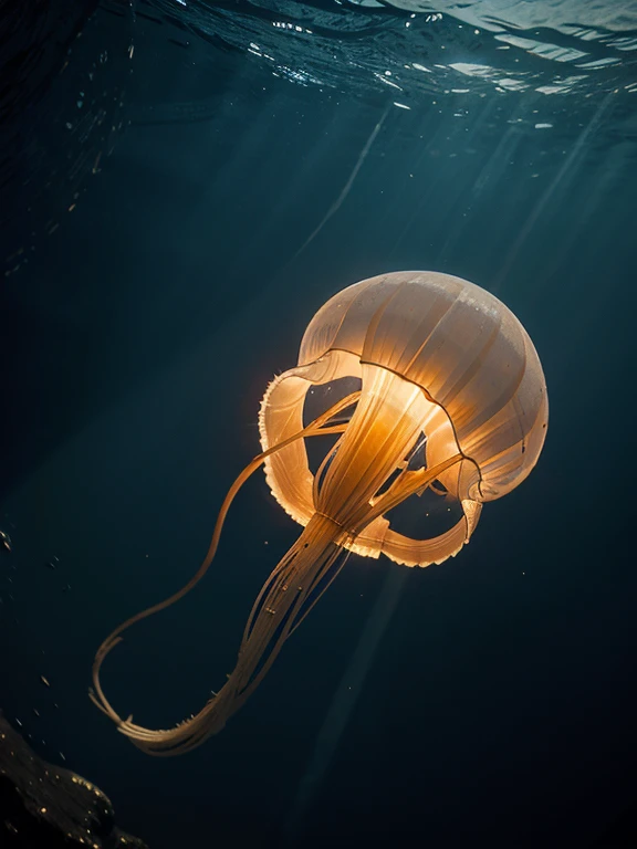 A jellyfish shining from the deep of the sea, very highly texture and extraordinary detail