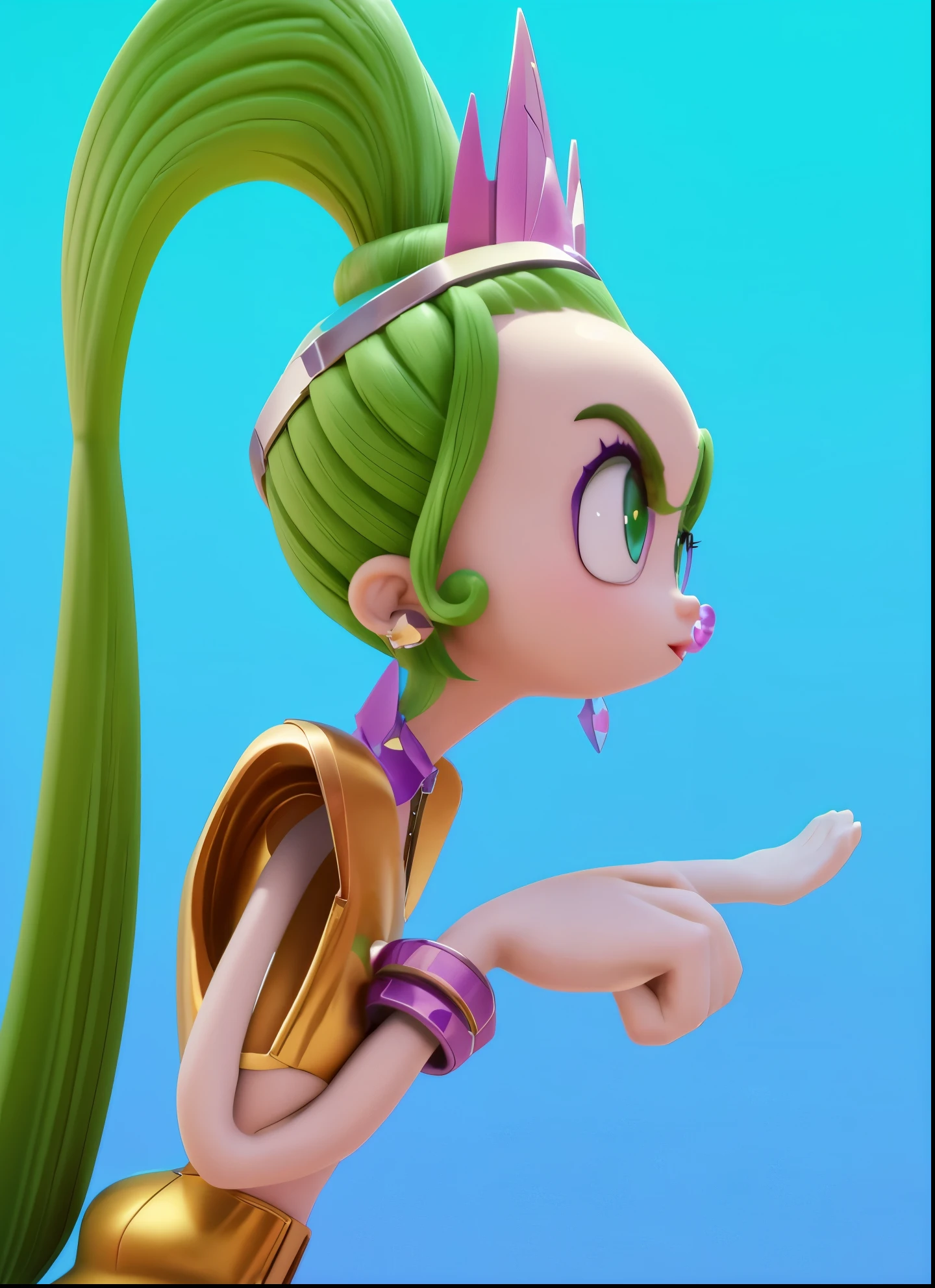 a close up of a cartoon character with a green hair, pixie character, cartoon key frame rendering, iconic character with high detail, jet planes, character posing, show rendering, close up view, animated character, 4k acetate render, the jet planes, pixie, zbrush color rendering, 3D character, 3D character, cartoon character, advertising render, 2D KG
