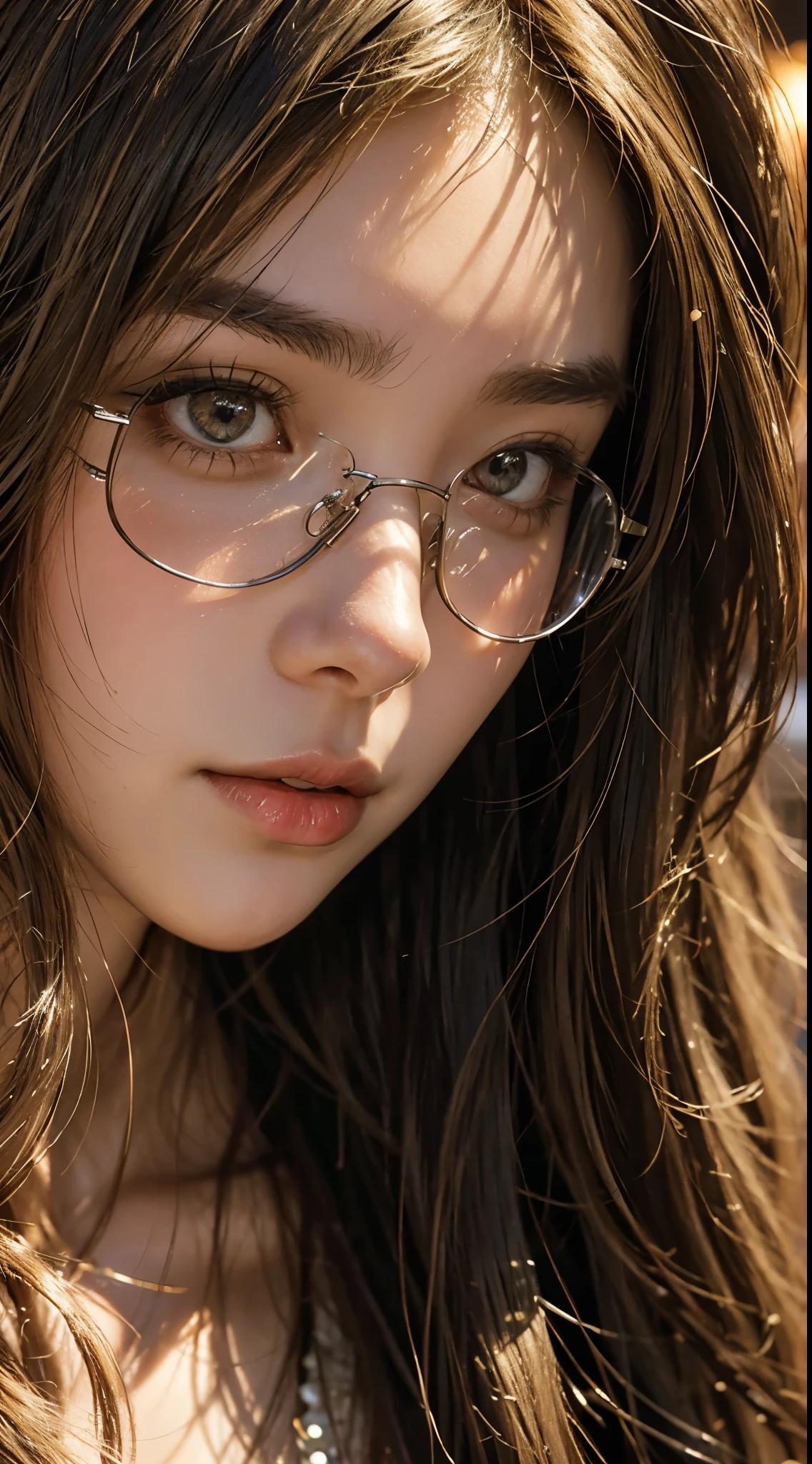 cute 22 year old,1 girl,Slim face Tokyo Street,night, cityscape,city lights, ((face close up:1.5)),large sunglasses,((blonde straight long hair))close, 8k, RAW photo, highest quality, masterpiece,realistic, photo-realistic,