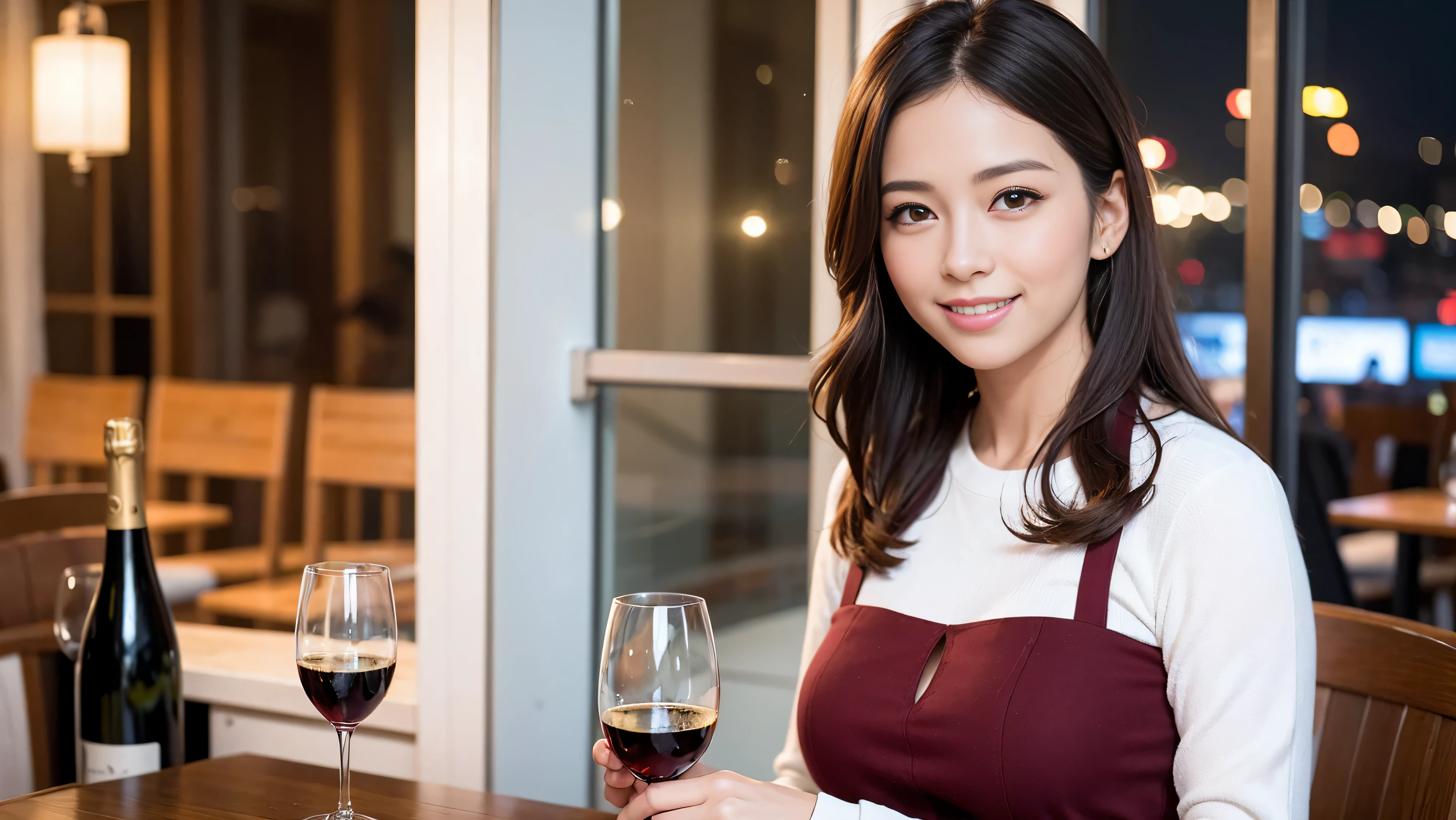 64k, Hmm, highest quality, masterpiece: 1.2), (realistic, photorealistic: 1.37), White wine、red wine、wine glass、wine bottle、sparkling wine、3 slim beauties, (slimフェイス),Happy、 最高なsmile、Fox face、Berry Short、(because I&#39;thin), (brown hair), (shortcut), long sleeve shirt、winter fashion、Colombian、Brazilian、Japanese、Dutch、German、Portuguese、Belgian、Italian、French,Champagne、sparkling wine、 (gush out), (slimボティ), (brown hair), (shortcut), neat beauty、cheeks turn a little red, (35 years old), 38 years old, alone, A beautiful and detailed night view spreads out outside the window...., restaurant, wine glassが座っている, At night, in a prominent place (from the Upper body) nova frog style, actress, model, Upper body, White wine, slim, wine glass, Very beautiful night view, wine glass Put in the Middle, Happy smile, (smile: 1.15), 