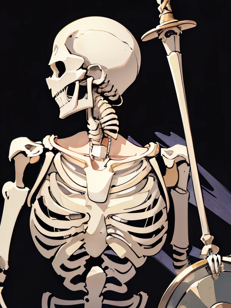(masterpiece), best quality,(((skeleton))), clavicle, (((broken clavicle))), (large clavicle),(((shattered clavicle))),skeleton soldier,holding sword,holding shield