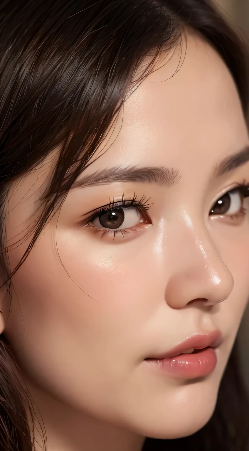 intense realism，（highest quality，4k，masterpiece：1.3），Beautiful woman，1 female、60 years old、Upper body、dark brown hair：1.1,super detailed face，lip details，detailed eye，double eyelid、big black eyes、laughter、short hair、winter、fireplace、nature、