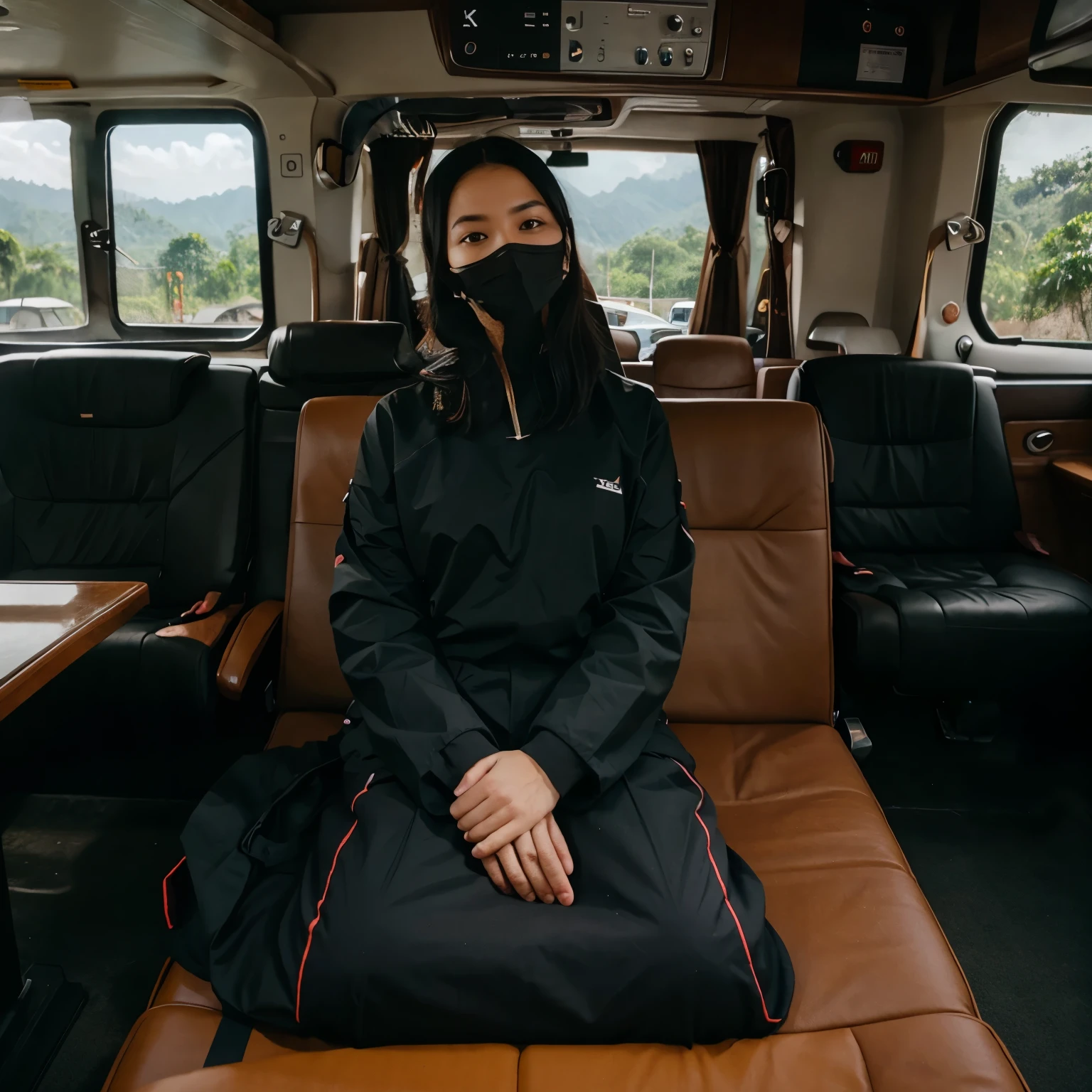 Pria muda bertopi hitam ,background gunung ,duduk di atas batu