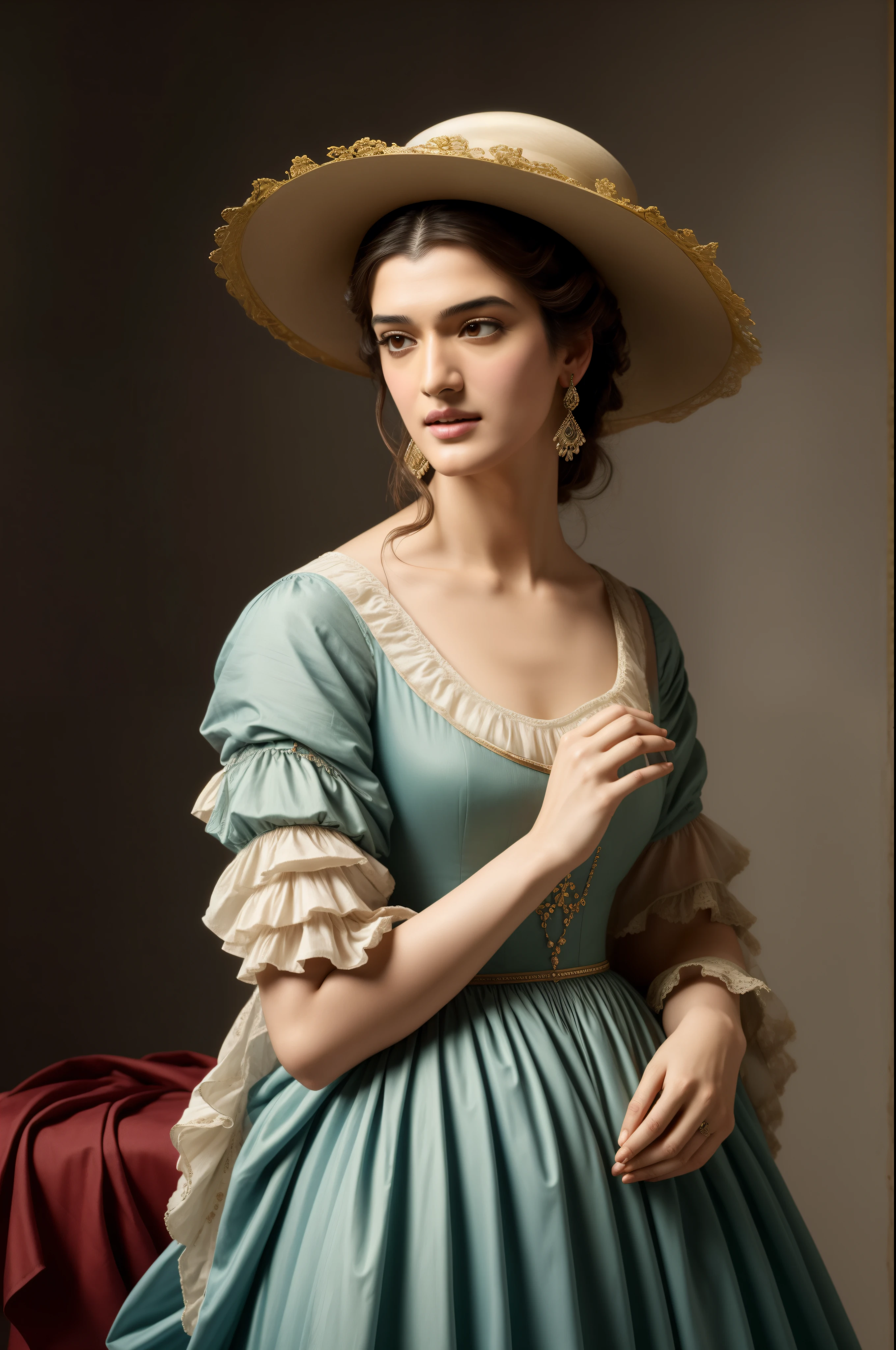 Looks like Kriti Sanon, a painting of a woman in a hat, inspired by Adélaïde Labille-Guiard, inspired by Élisabeth Vigée Le Brun, by Élisabeth Vigée Le Brun, adelaide labille - guiard, by Adélaïde Labille-Guiard