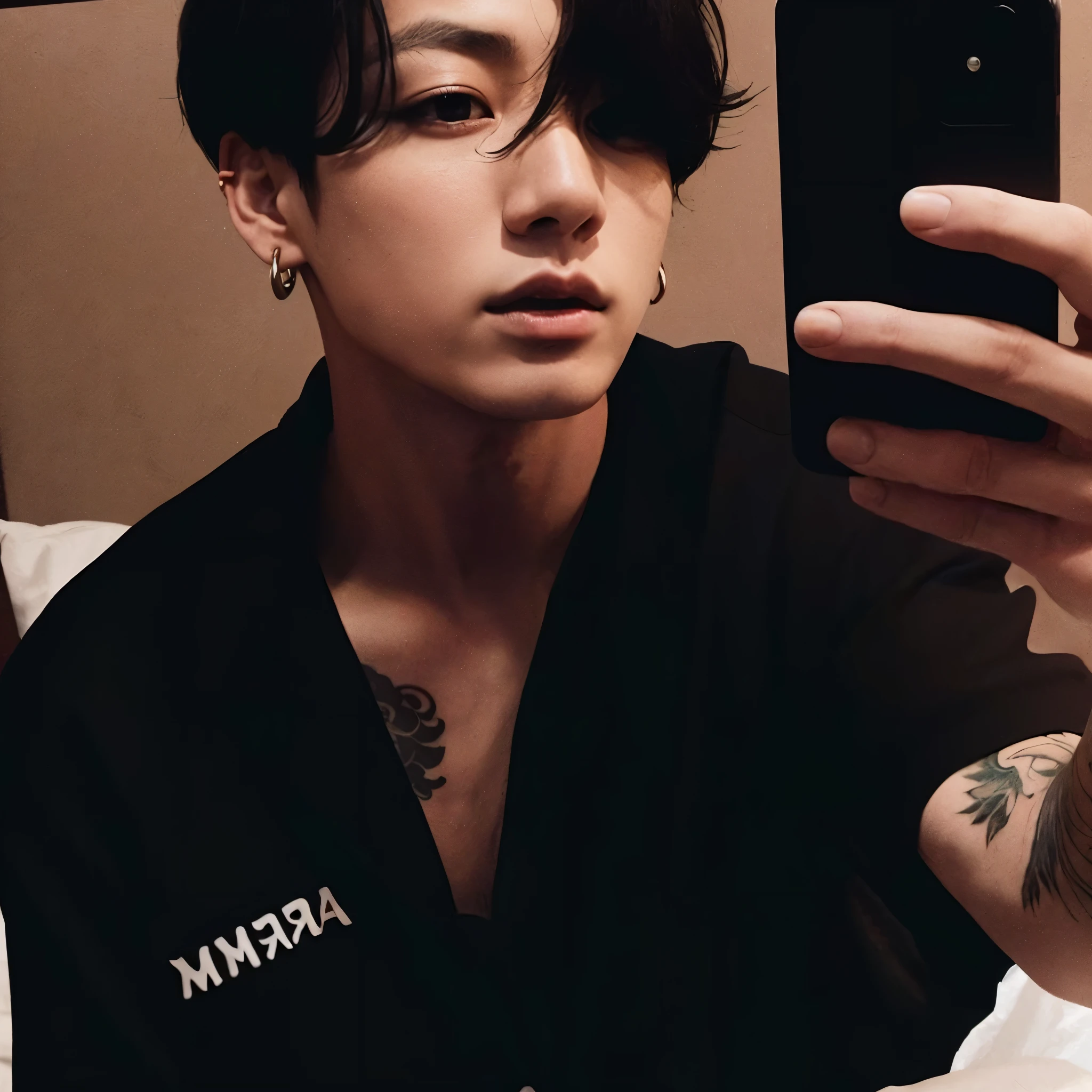 arafed woman with a piercing on her chest taking a selfie, jungkook, cai xukun, taejune kim, jinyoung shin, male ulzzang, hyung tae, with tattoos, 1 7 -  - old  thin face, profile pic, taken in the early 2020s, inspired by Kim Deuk-sin, ✨🕌🌙