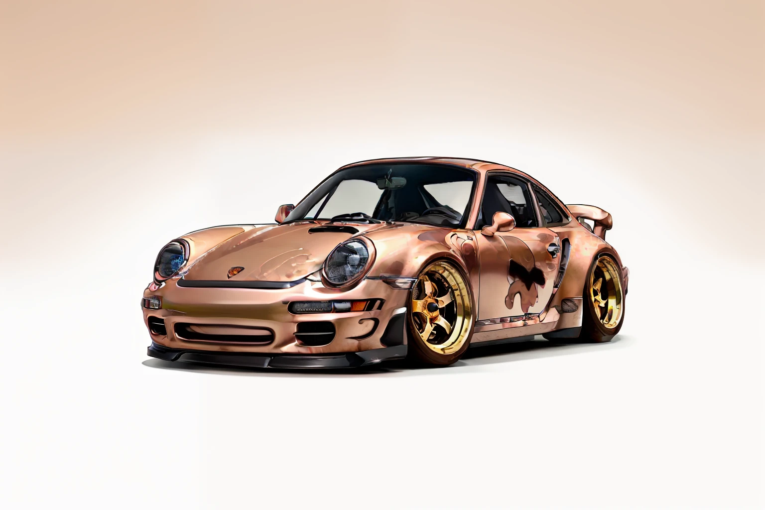 nvinkpunk, painting of a city with a candy brown metallic paint, metallic brown Porsche 911 rwb rotting,wide bodykit, large wheels, high quality,