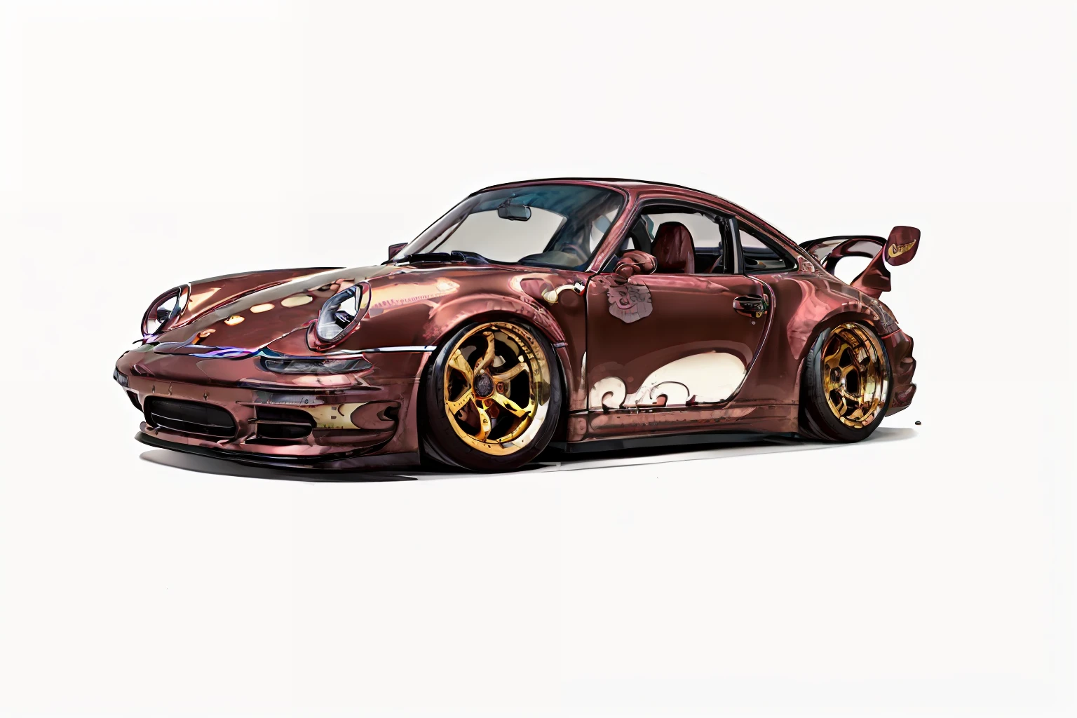 nvinkpunk, painting of a city with a candy brown metallic paint, metallic brown Porsche 911 rwb rotting,wide bodykit, large wheels, high quality,