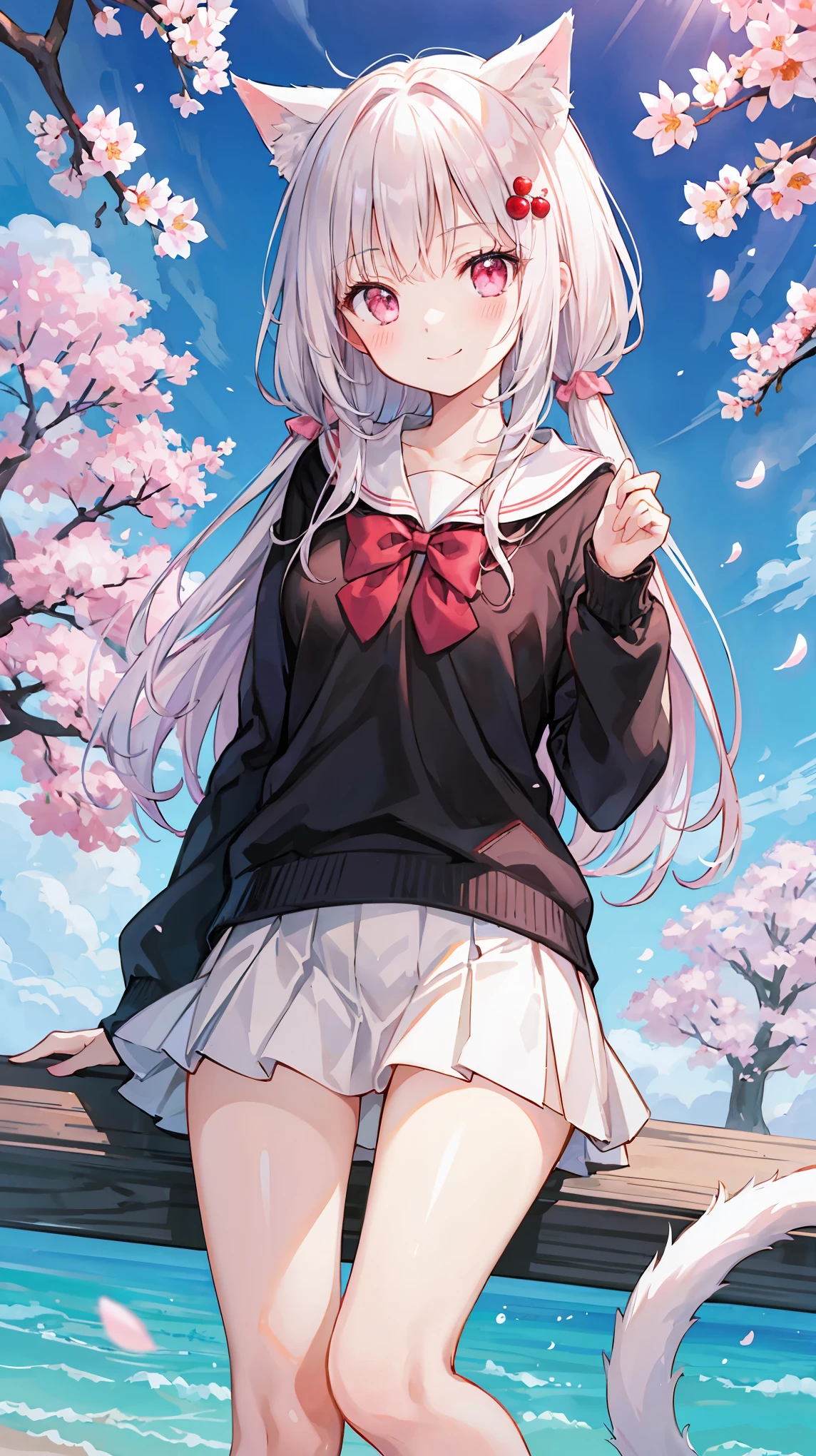 1girl, spider lily, solo, flower, skirt, red flower, long hair, black skirt, lying, long sleeves, on back, holding flower, pleated skirt, socks, school uniform, white socks, serafuku, holding, bangs, shirt, blue eyes, looking at viewer, white shirt, blush, hair bow, sailor collar, kneehighs, loafers, black sailor collar, string of fate, covered mouth, blonde hair, two side up, black bow, bow, shoes, knee up, outdoors, sleeves past wrists, string, brown footwear, flower field, small breasts, breasts, twintails, on grass, (masterpiece,best quality),<lora:Ultramarine2-noise-loha-16:1>blue theme,Ultramarine,