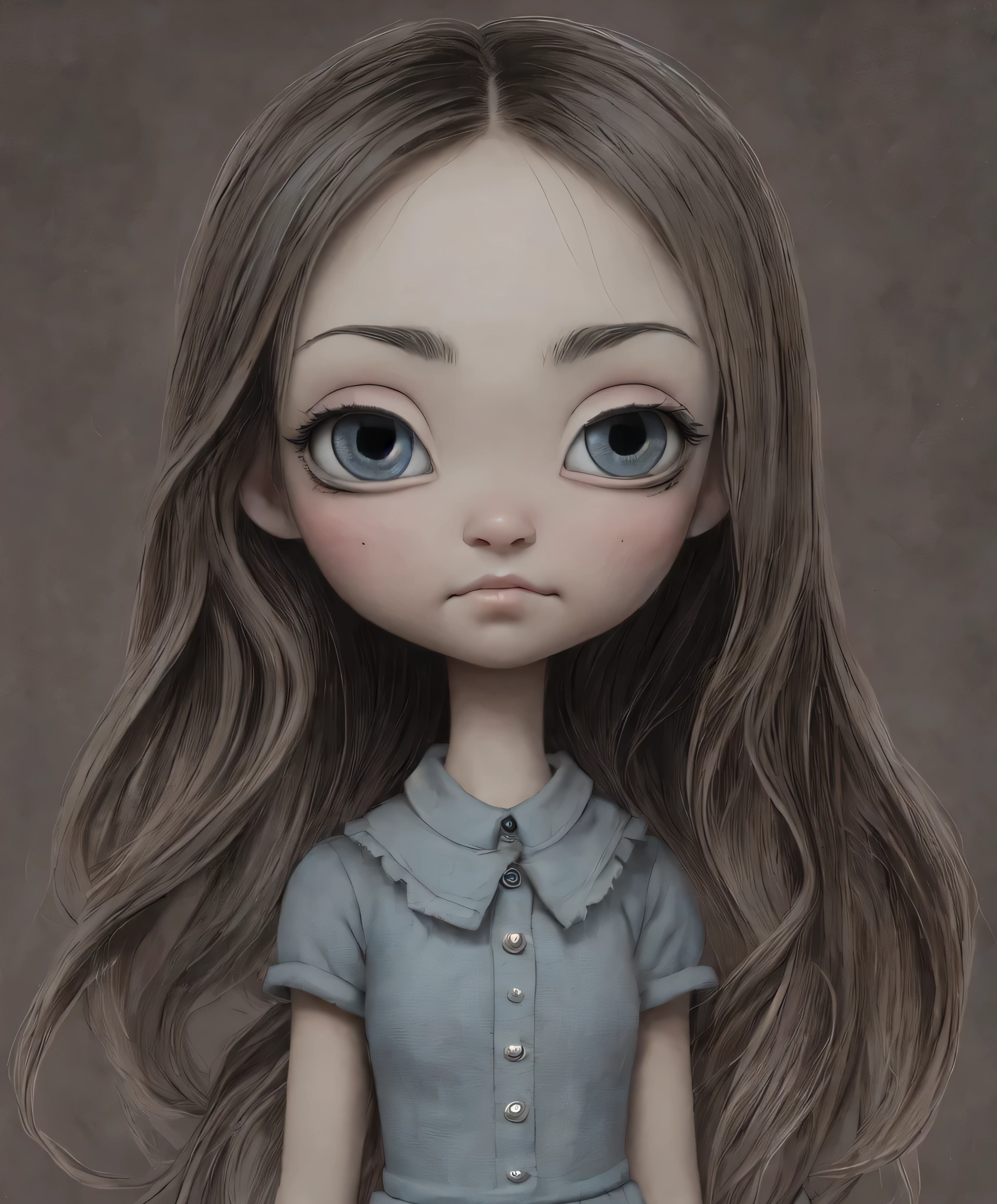 Un primer plano de una chica muy triste con el pelo largo (rubio) y los ojos grandes y azules, Anton Semenov, Mark Ryden muy detallado, Designed by Mark Ryden, Mark Ryden en el estilo de, Designed by Mark Ryden, inspirado por Mark Ryden, Naoto Hattori, Adorable pintura digital, hermoso rostro. dark fantasy, Estilo Wlop Loish y Clamp, desnuda