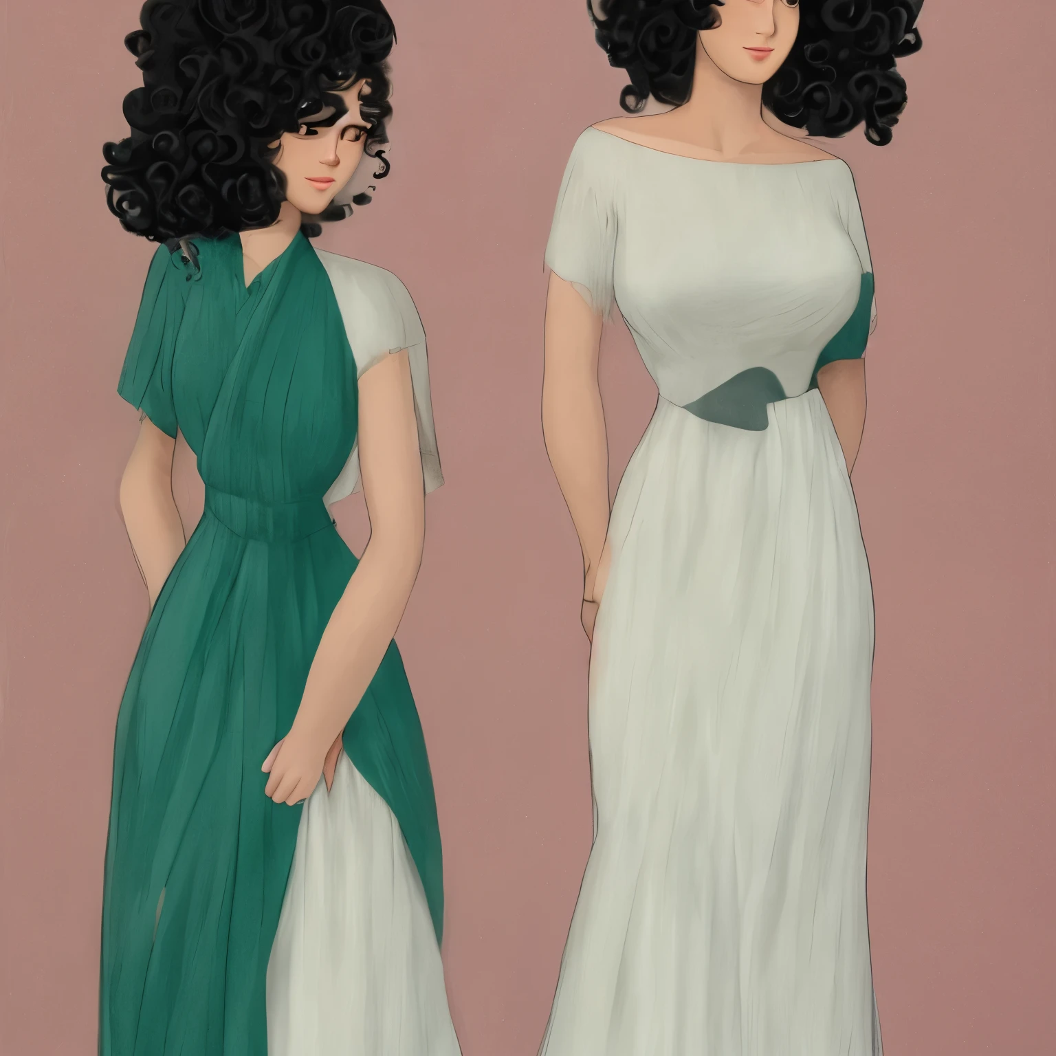 A beautiful girl with shiny black hair, with thin pink lips and curly eyelashes and curly fingers. Her hair was waist-length, and she stood with her arms crossed. She wore a white and black dress that was simple but very elegant. The body is like a Spanish guitar. Her skin is white and she wears natural make-up, her fingers are curly.