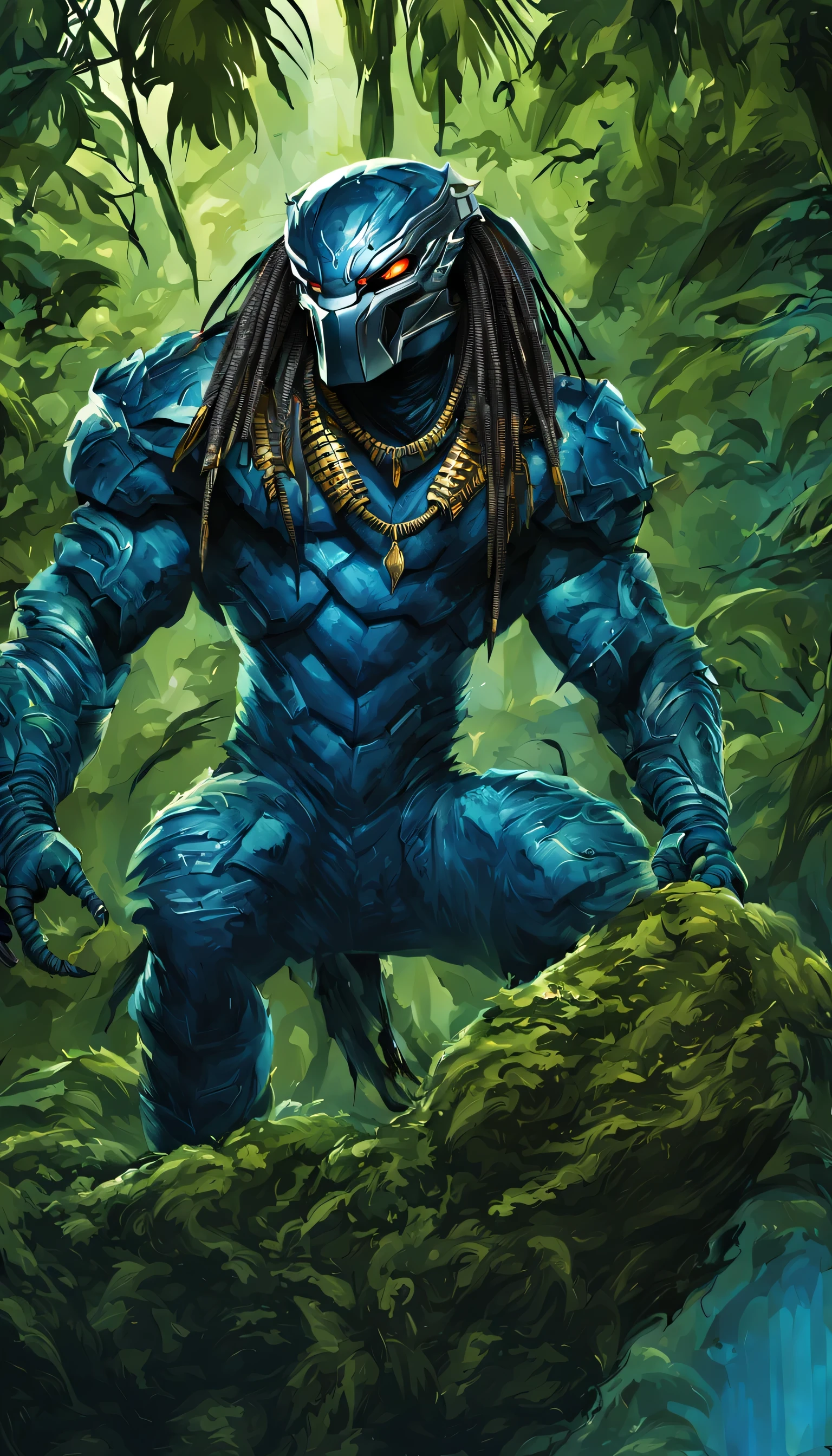 (((blue jungle background)))､(masterpiece, 最high quality, high quality, High resolution), predator､