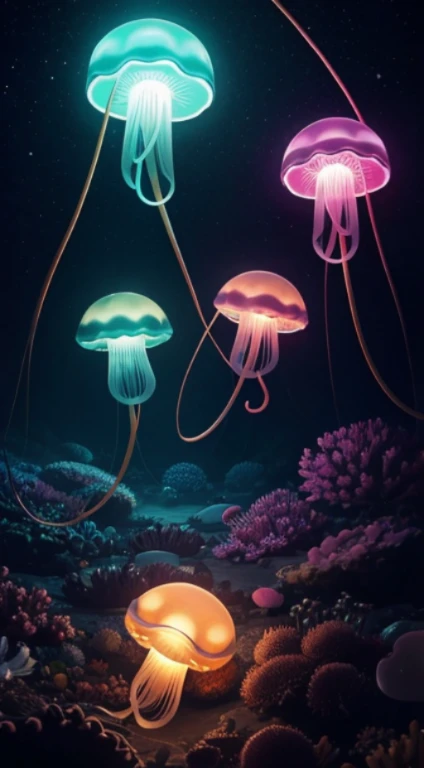 100 luminous jellyfishes
