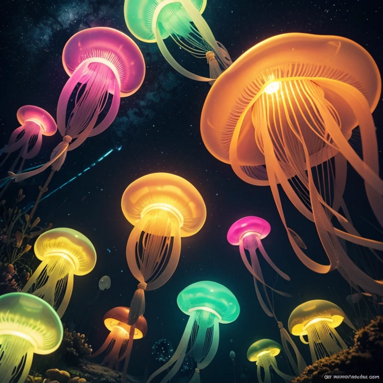 100 luminous jellyfishes