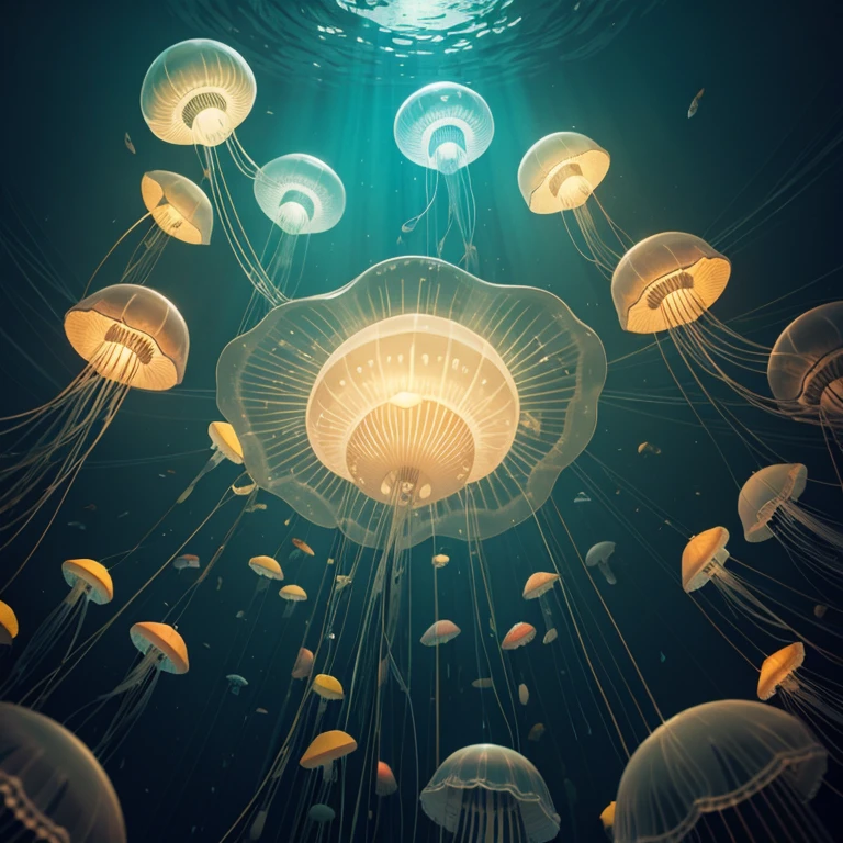 100 luminous jellyfishes