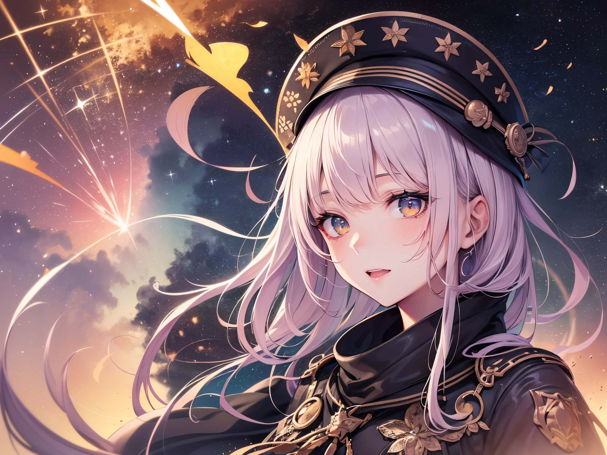 ((highest quality)),(ultra high resolution),(Super detailed),(detailed description),((best CG)),(best work of art),super precision art,amazing drawing art,(Art with precise details:1.5), Starry sky with fluttering aurora、Make a wish on a shooting star that passes through the night sky
