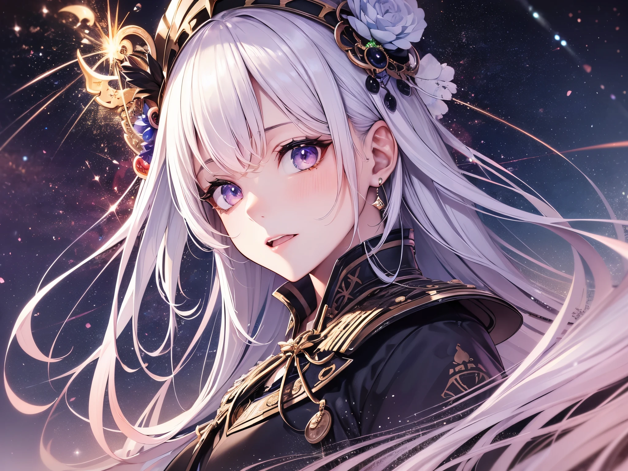 ((highest quality)),(ultra high resolution),(Super detailed),(detailed description),((best CG)),(best work of art),super precision art,amazing drawing art,(Art with precise details:1.5), Starry sky with fluttering aurora、Make a wish on a shooting star that passes through the night sky