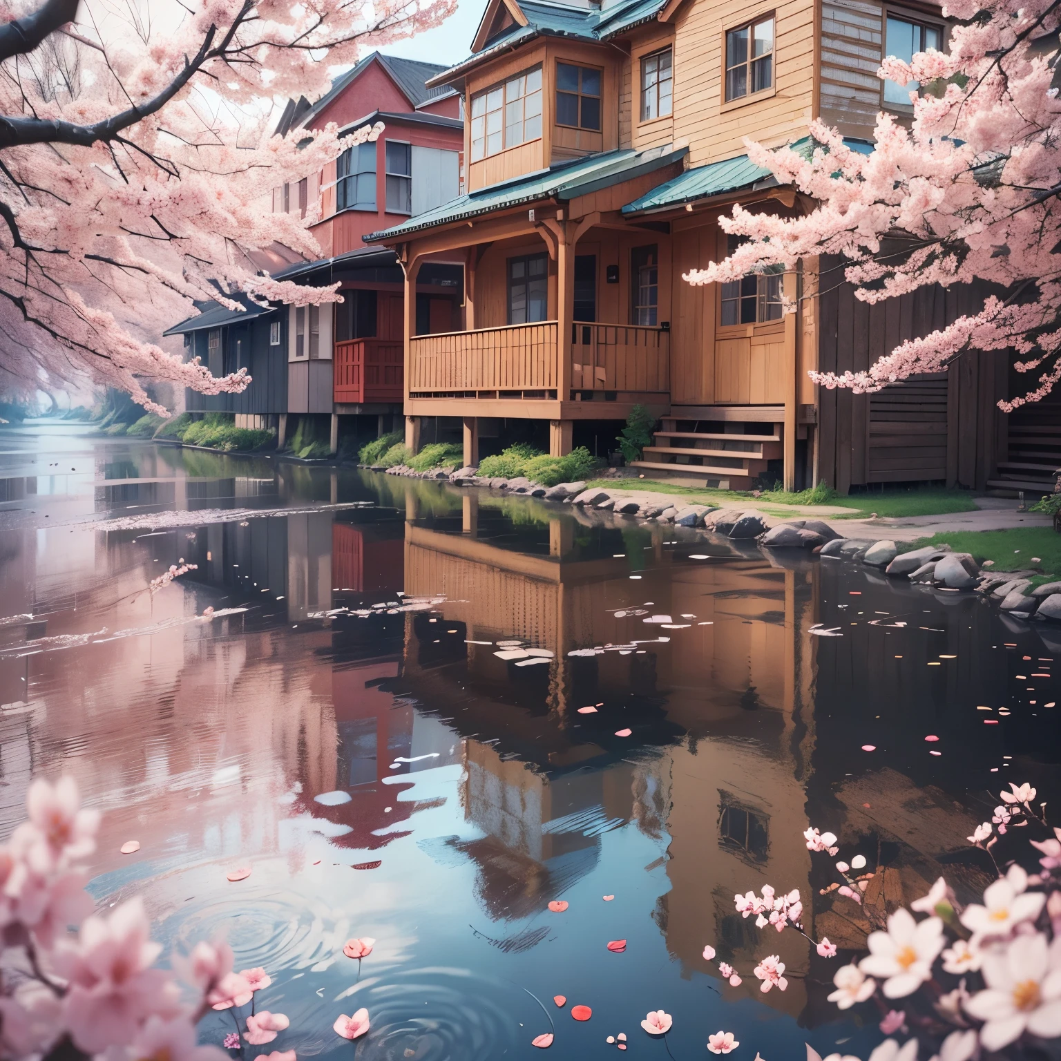 Close-up of cherry blossoms, realism, modern art, reflected light, ray tracing, Exploiting chromatic aberration, canon, f/1.8, Bokeh, exposed exposed, Super detailed, high quality, 8k