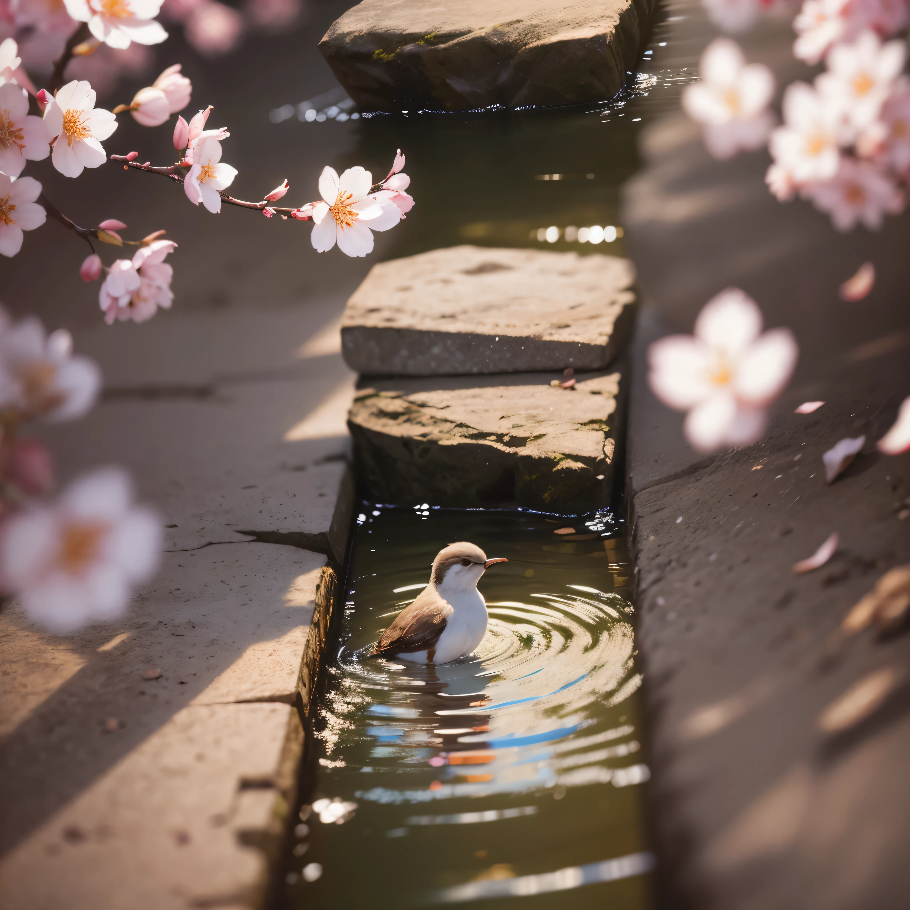 Close-up of cherry blossoms, realism, modern art, reflected light, ray tracing, Use chromatic aberration, canon, f/1.8, Bokeh, exposed, Super detailed, high quality, 8k