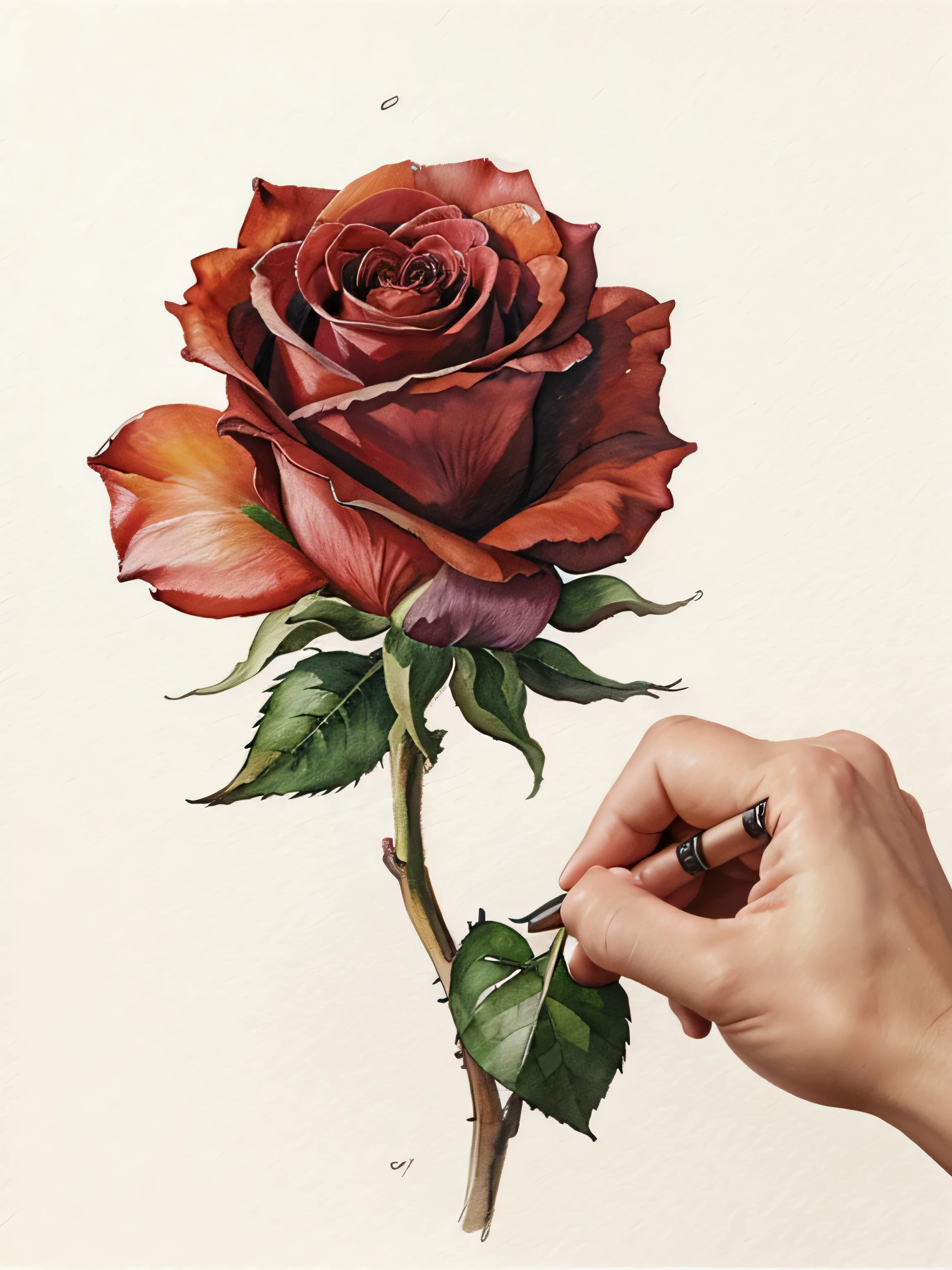 Drawing a rose with watercolor paint, without drawing the artist's hand, and without drawing anything else, with small signature T98
