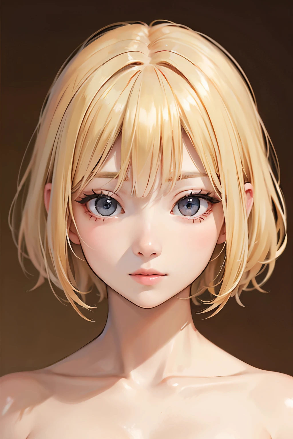 blonde、short、girl、topless、close up of face