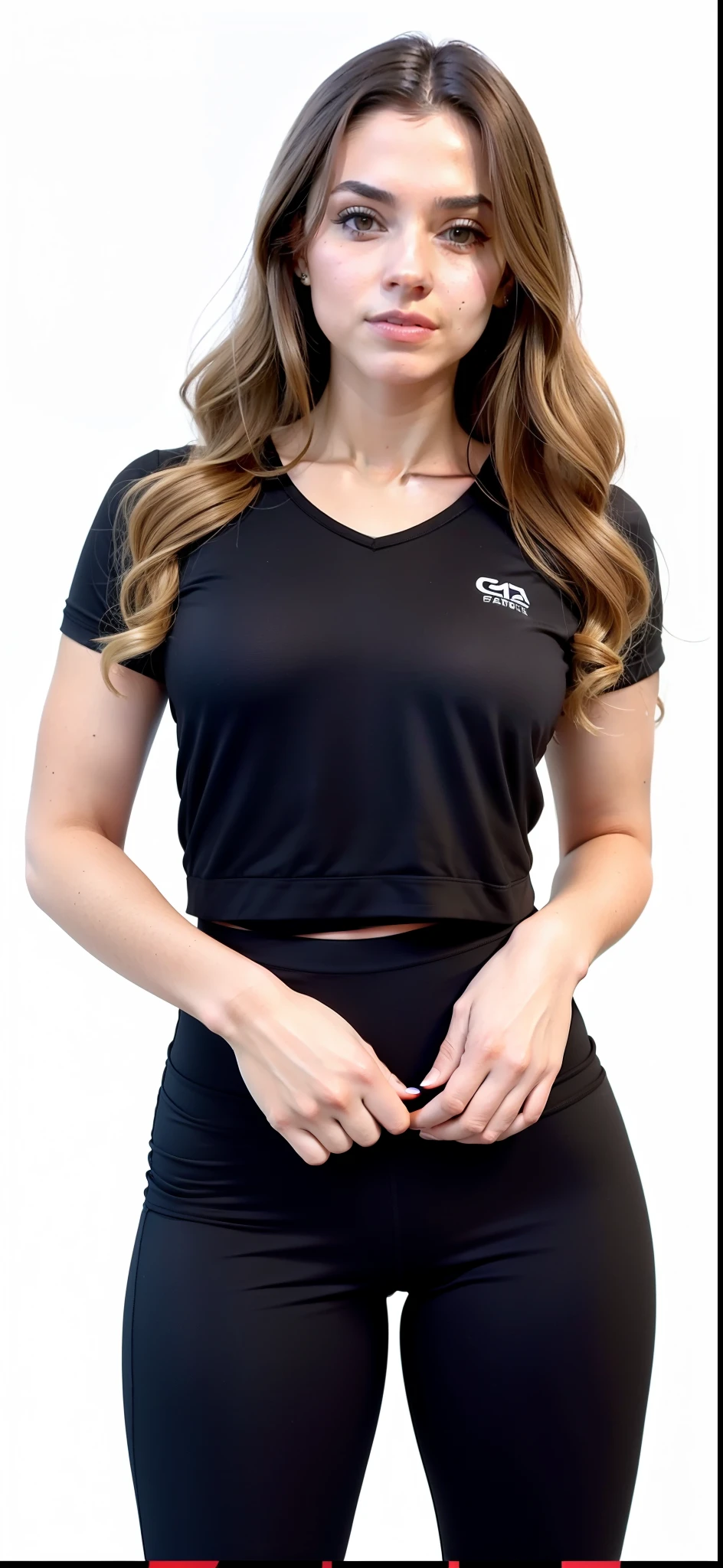 a woman in preto shirt and preto pants posing for a picture, roupas esportivas, roupas esportivas, camiseta esportiva, wearing a volleyball shirt, sports bra and shirt, preto t shirt, manga curta, detalhe perfeito, preto shirt, wearing a preto t-shirt, preto jersey, two piece workout clothes, wearing preto tshirt, preto, camisa apertada, waist reaching ponytail
