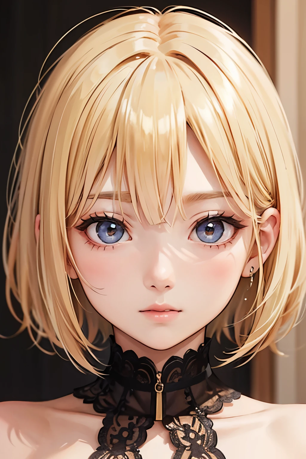 blonde、short、girl、topless、close up of face