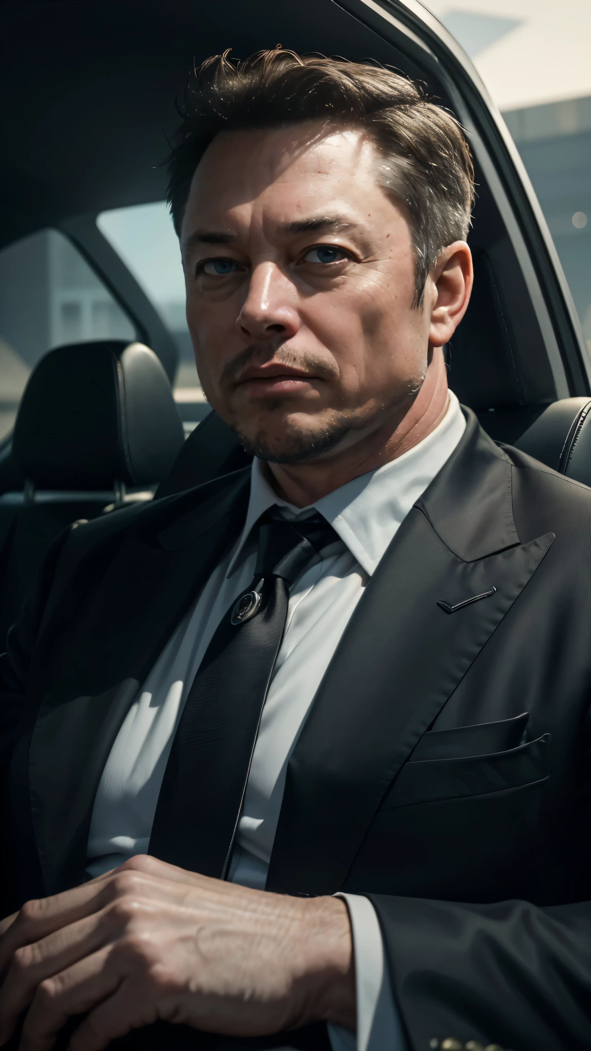 (masterpiece, highest quality, hires, RAW photo, amazing detail, 8k, best quality), cinematic, trending on artstation, portait, middle aged man, 50 years old / Elon musk:1.5 / detailed eyes, detailed face, intricate details, hires textures, evil, bond villain, mastermind, dictator, boss,