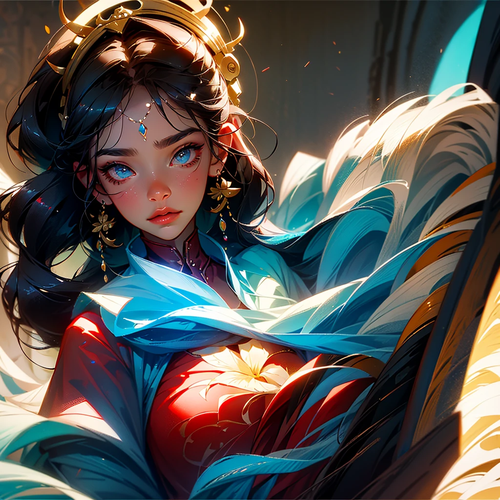 In a sketchbook page filled with blue lines, A captivating and enigmatic woman gazes at the viewer with a subtle smile playing on her lips. Her long, dark hair cascades down to her shoulders. She dons a black hat embellished with vibrant red flowers, the contrasting colors popping against the pristine white background of the leaf. The illustration is an exquisite masterpiece of pencil art, reminiscent of the meticulous and realistic style of Diego Koi, the renowned Italian artist.